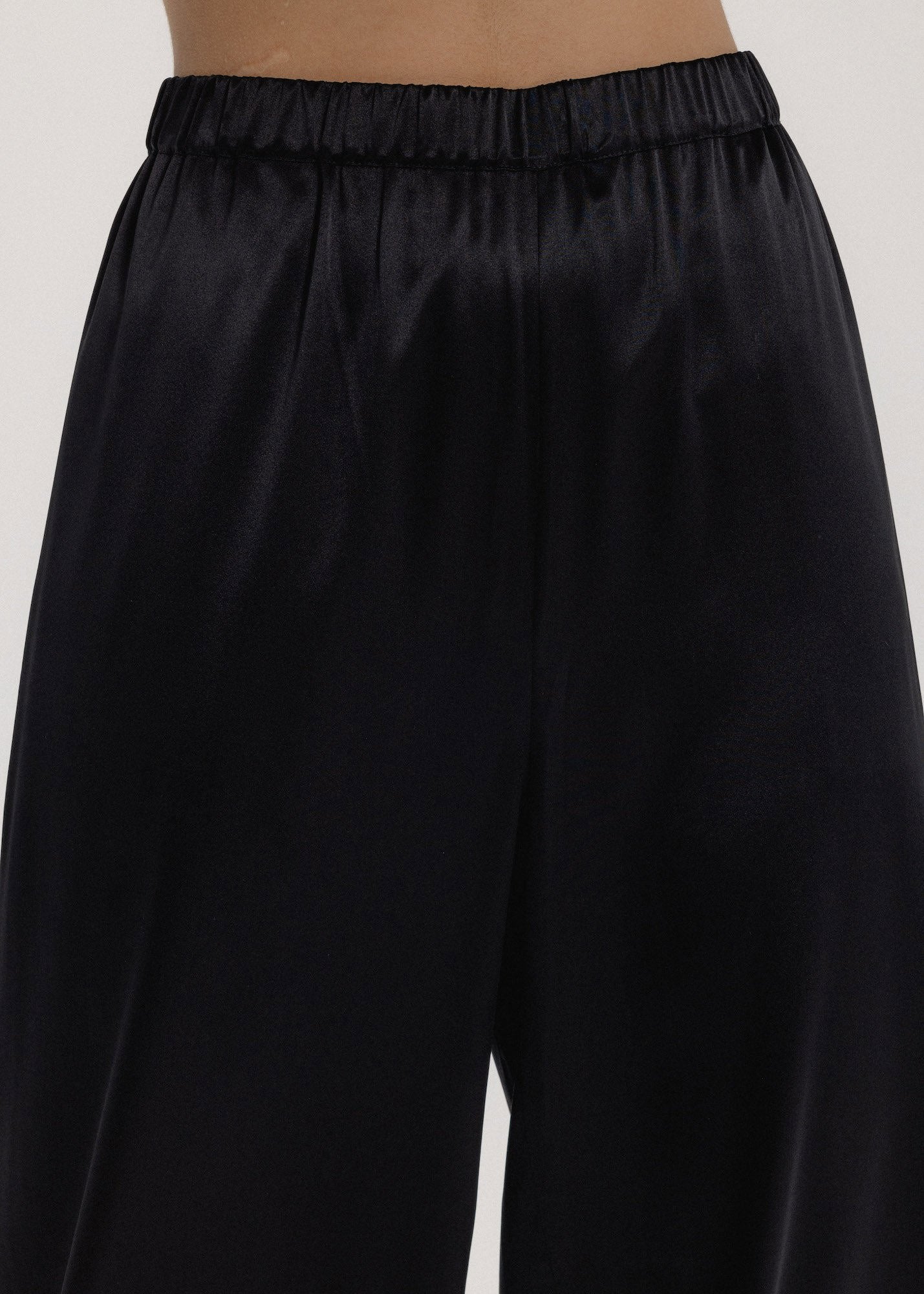 Wide Silk Pants in Black