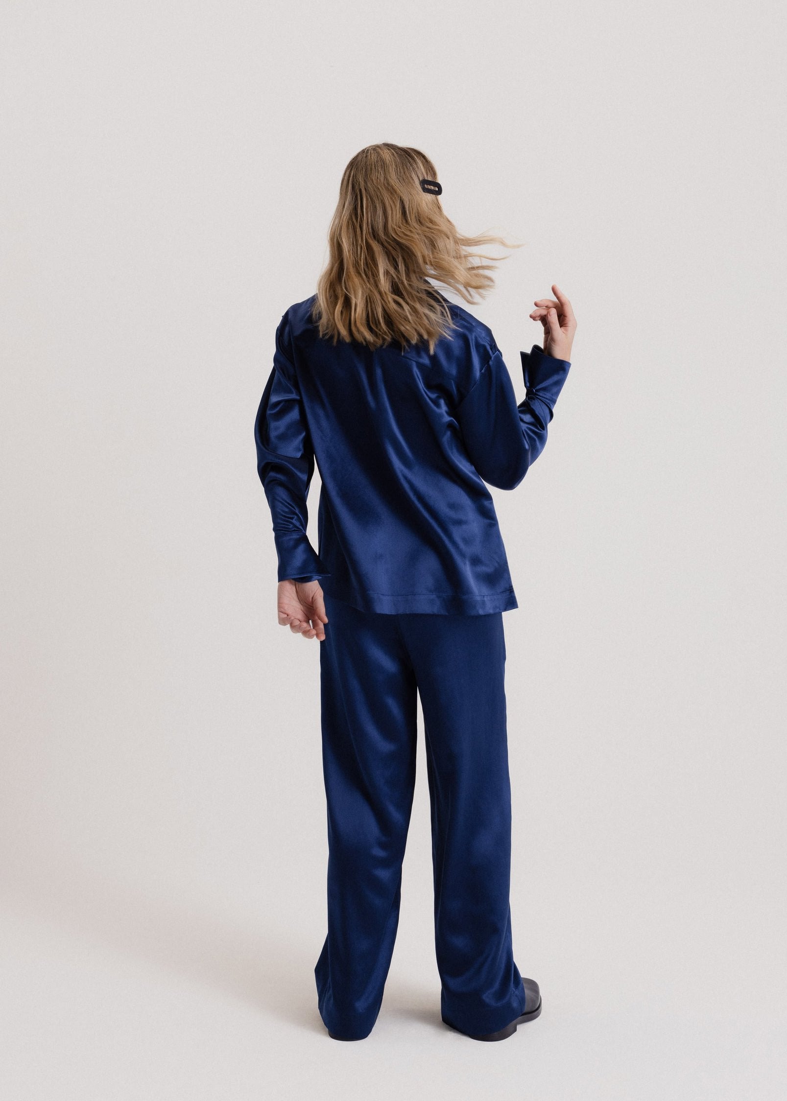 Wide Silk Pants in Royal Blue