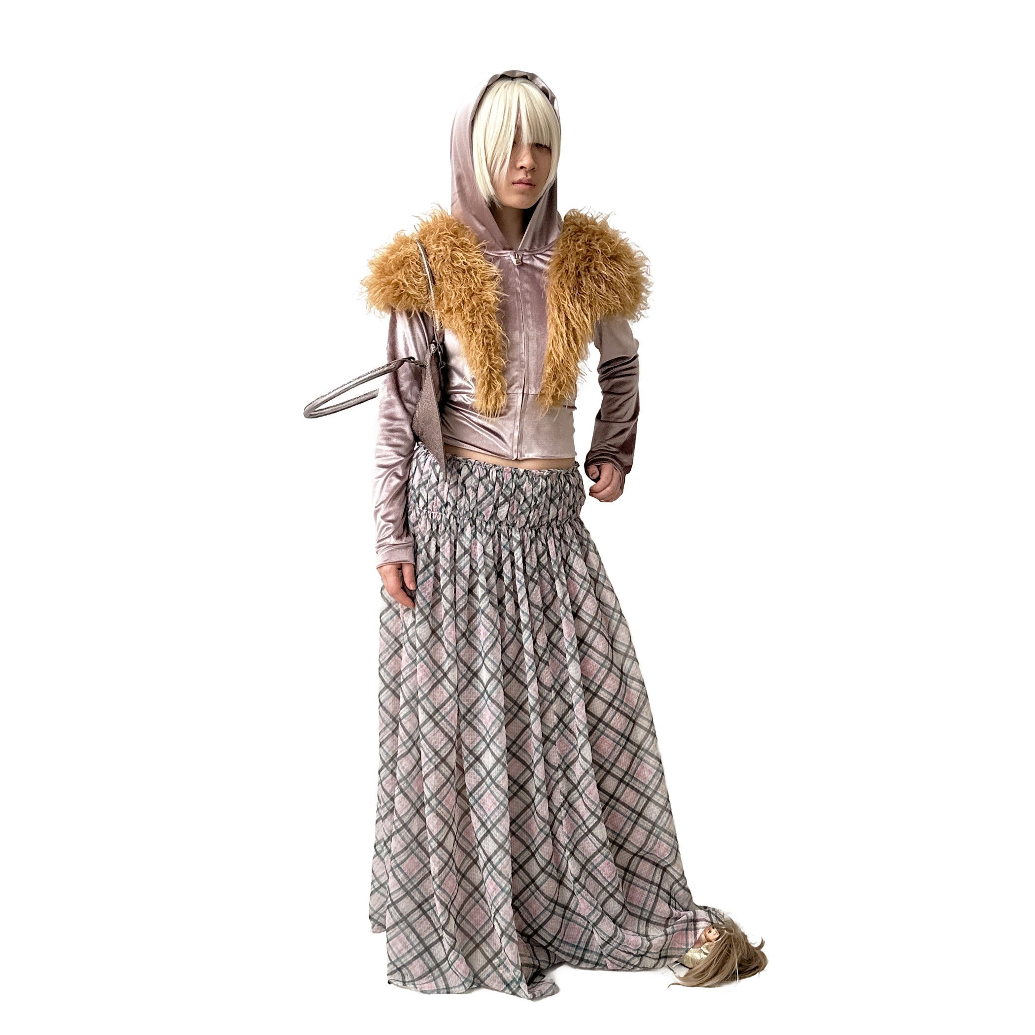 Dollhouse Plaid Chiffon Maxi Skirt