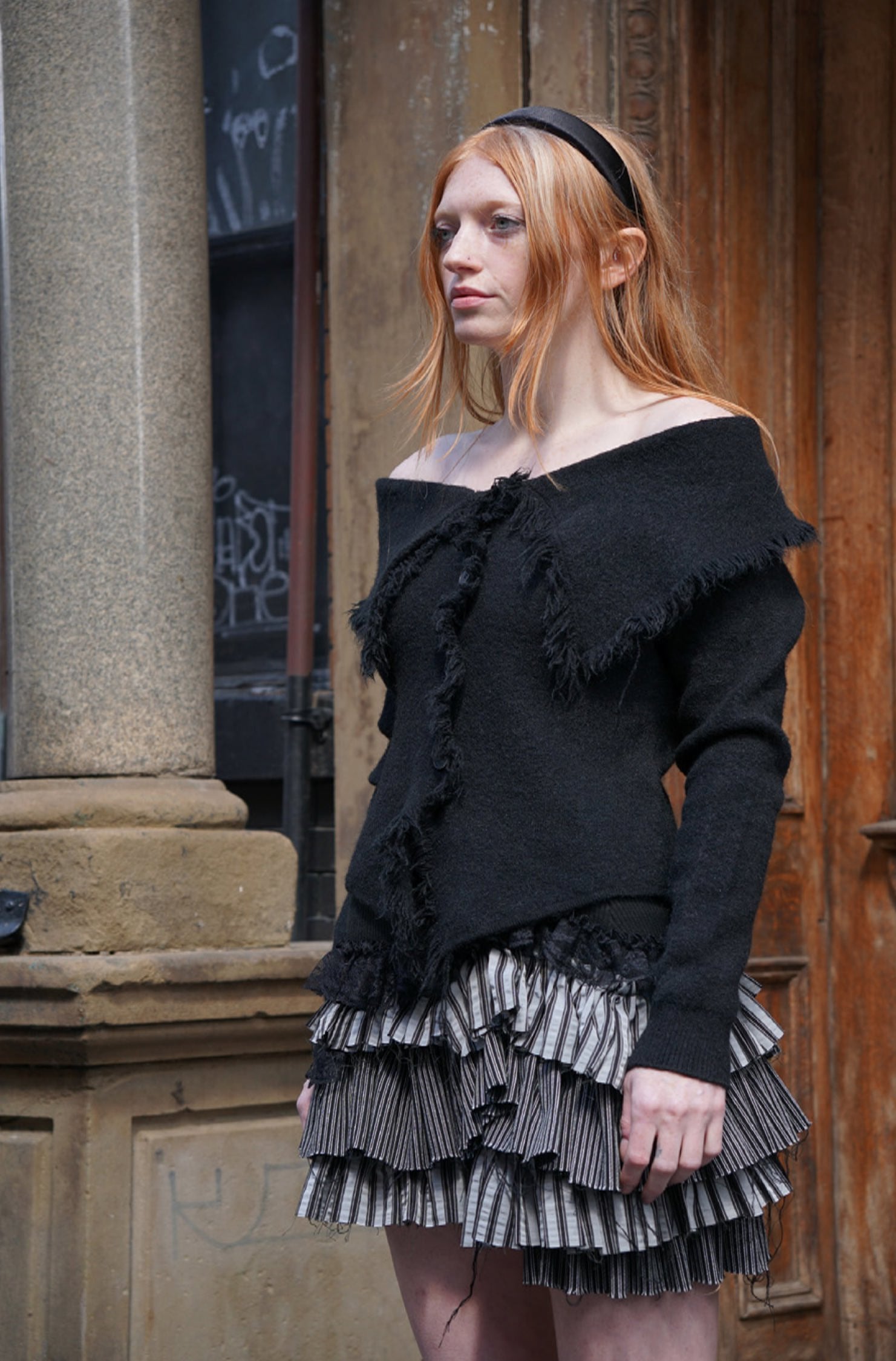 Ragged Off Shoulder Knit Cardigan