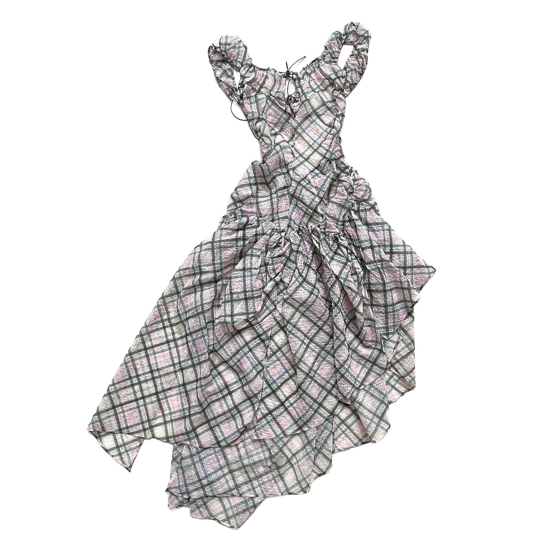Plaid Puff Chiffon Asymmetrical Dress Dollhouse