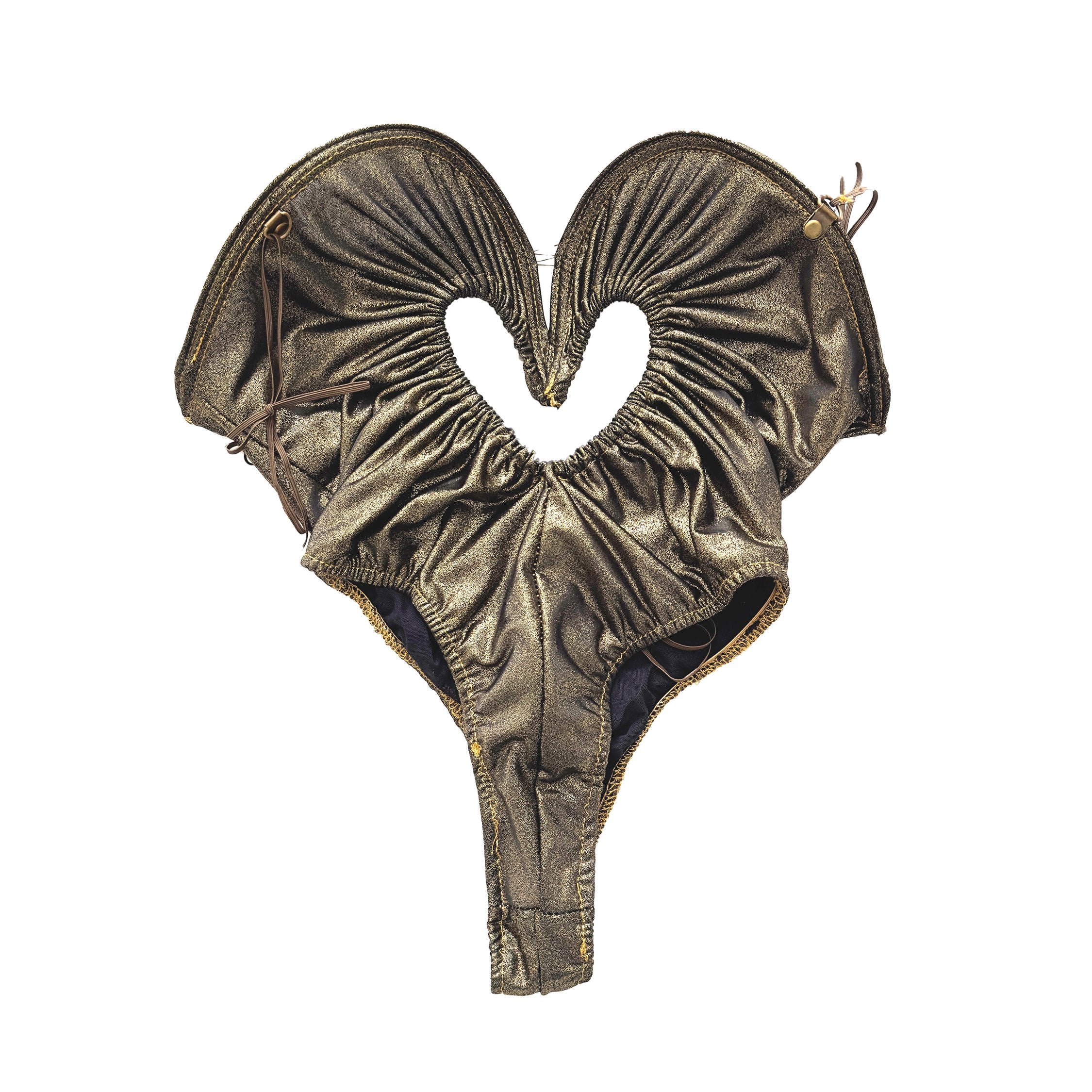 Metallic Stretch Ruched Heart Cutout One-Piece Swimsuit Bodysuit