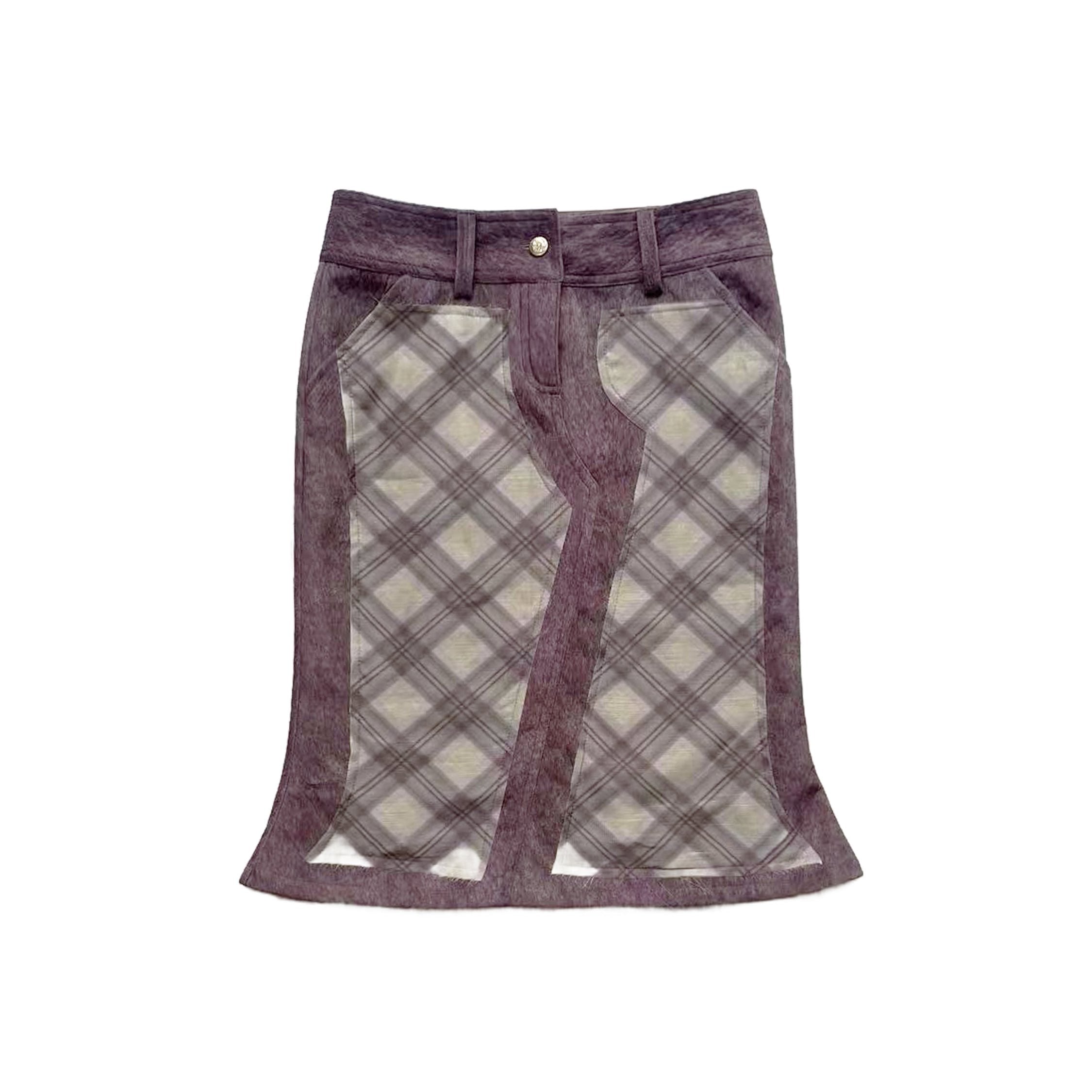Purple Porcelain Suede Organza Patchwork Skirt