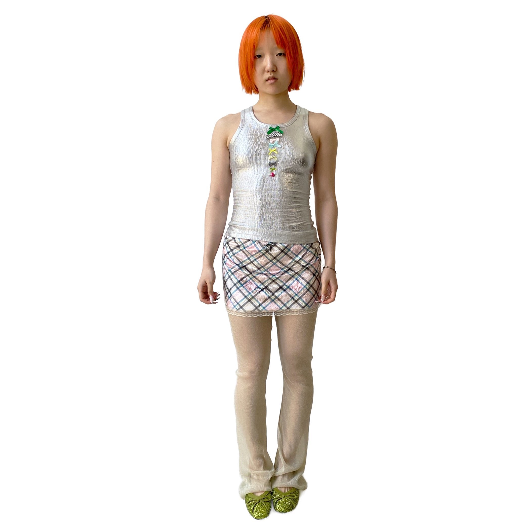 Dollhouse Plaid Velvet Metallic Skirt Flare Leggings