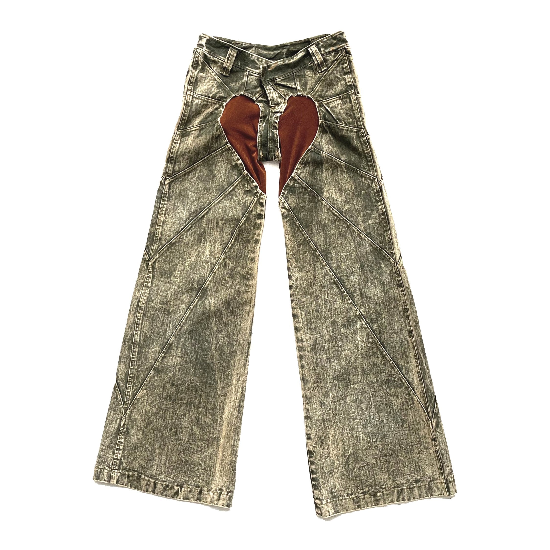 Denim Heart Jersey Rib Patch Oversized Jeans Green