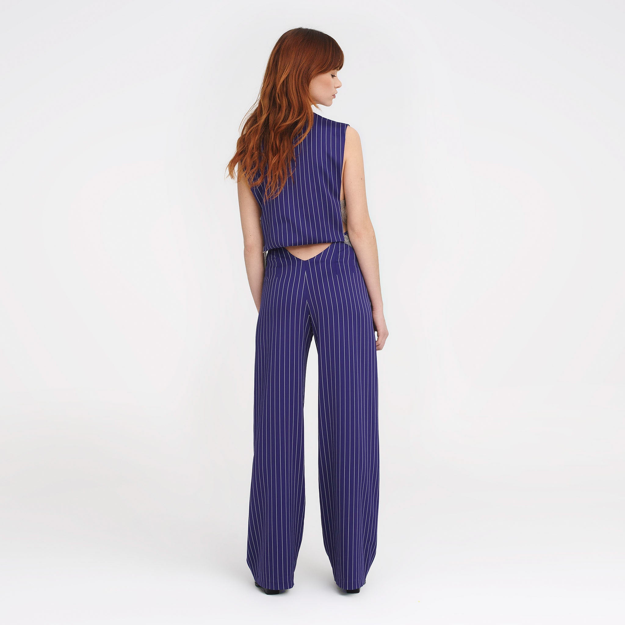 V-Back Trousers in Purple Pinstripes