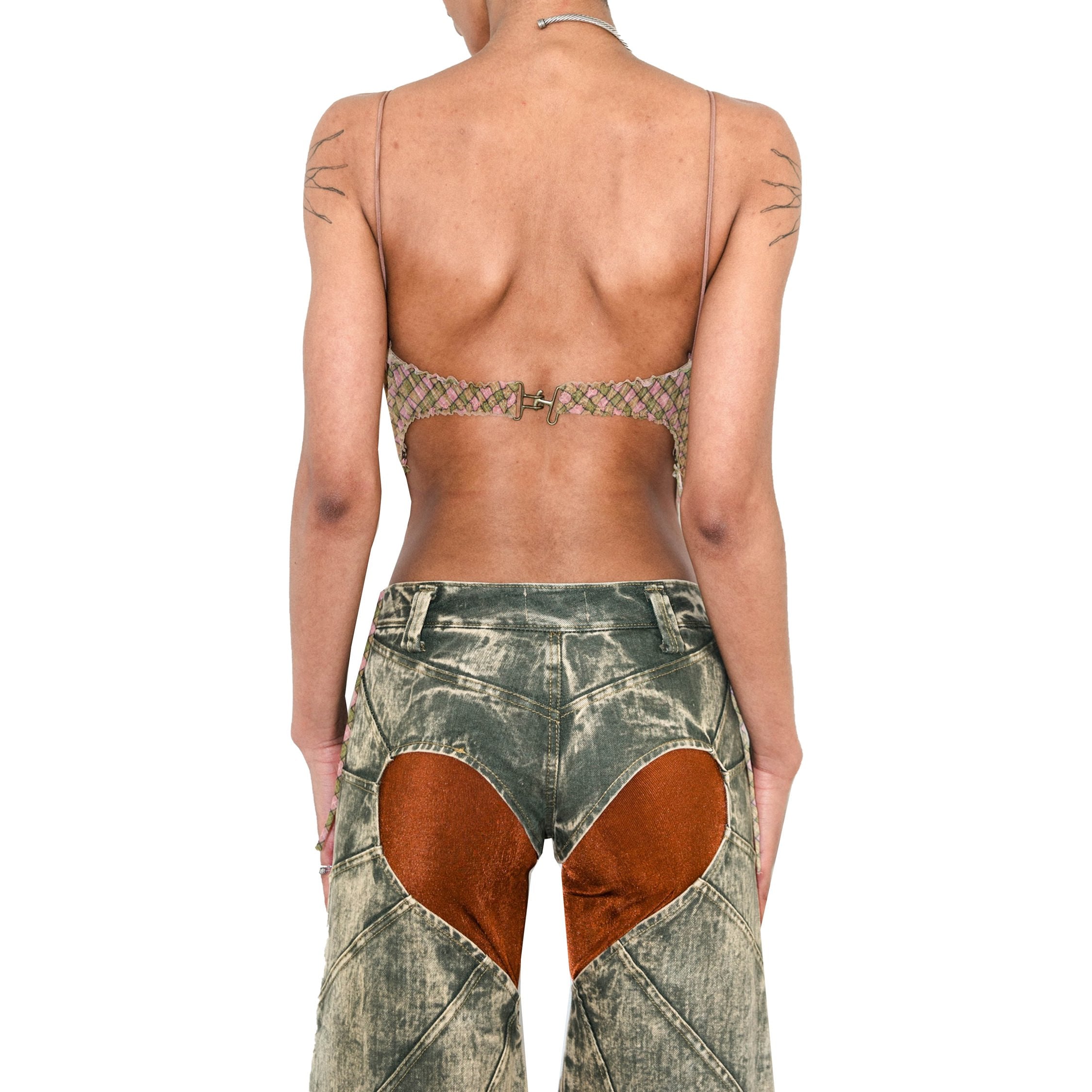 Denim Heart Jersey Rib Patch Oversized Jeans Green