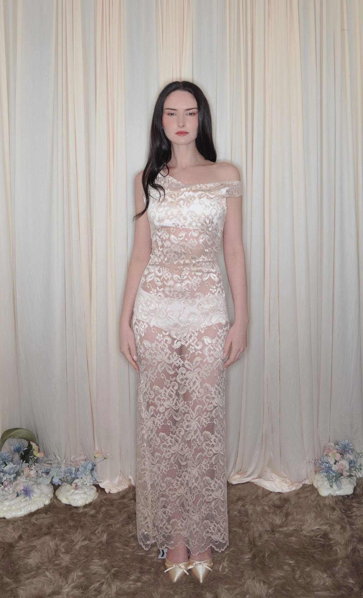 AURORA OF EVE PINK LACE GOWN