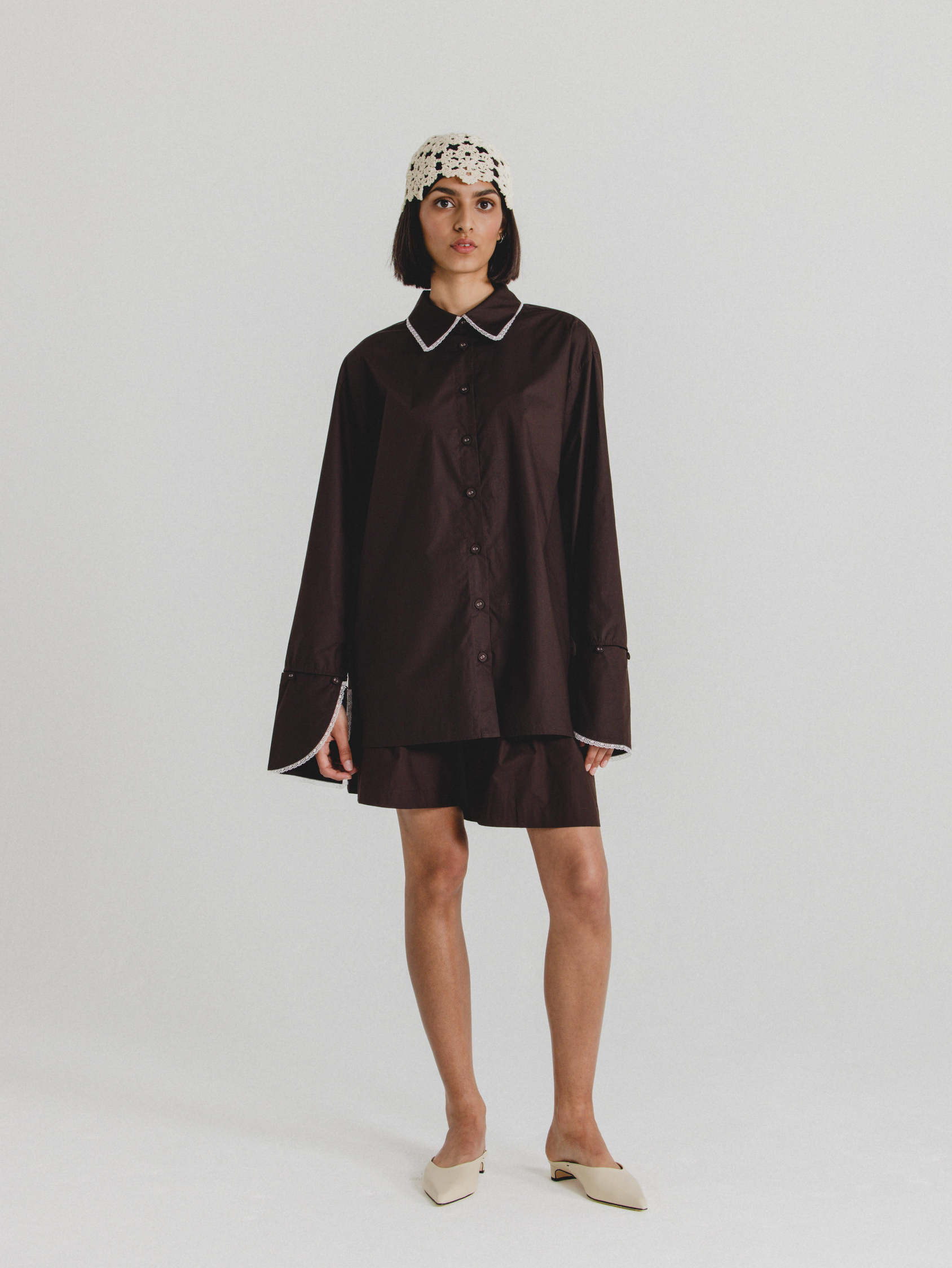 Cotton Poplin Oversized Shirt in Chocolate