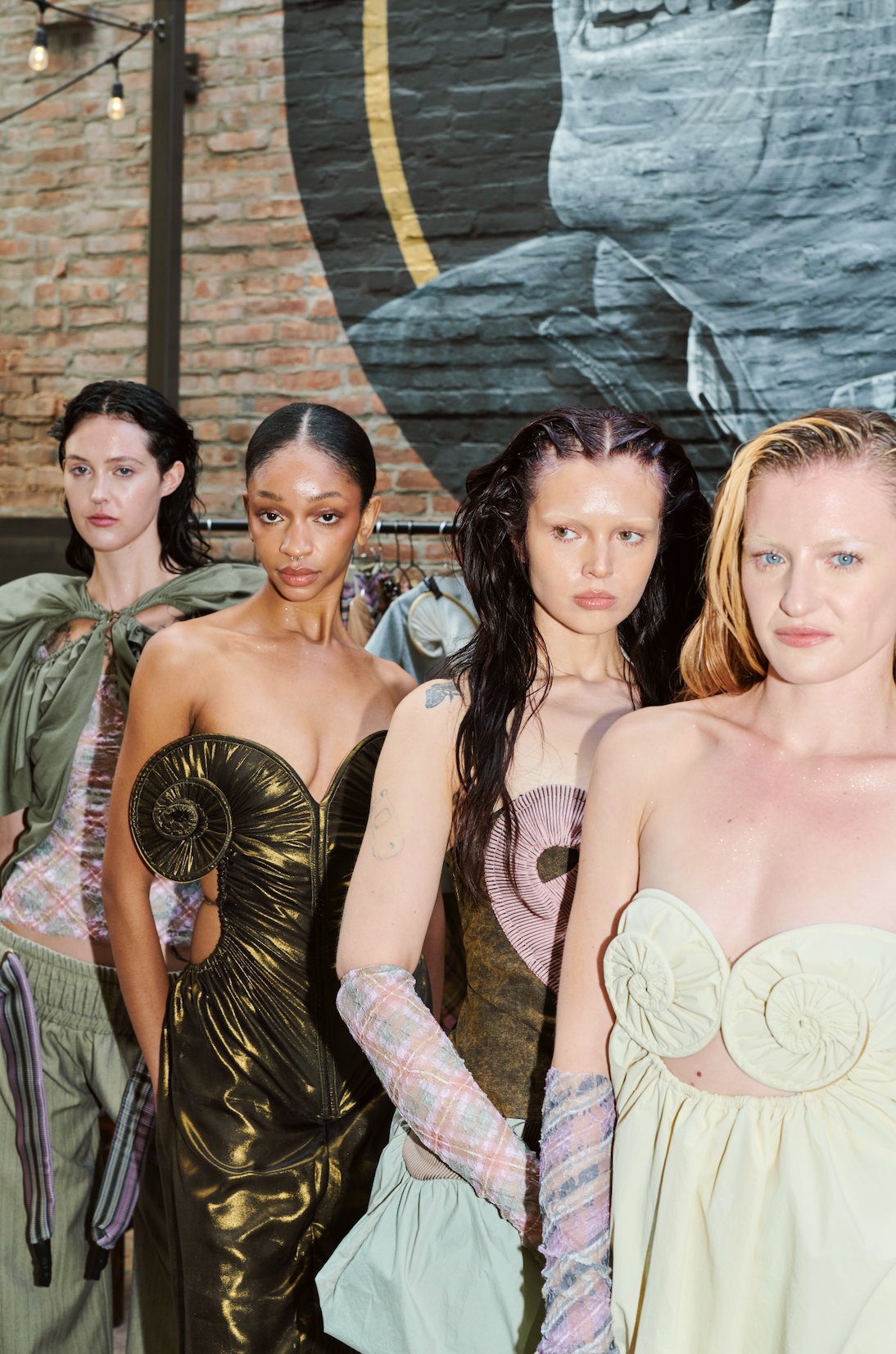 Draped Sea Shell Swirl Maxi Gown Glossy Gold