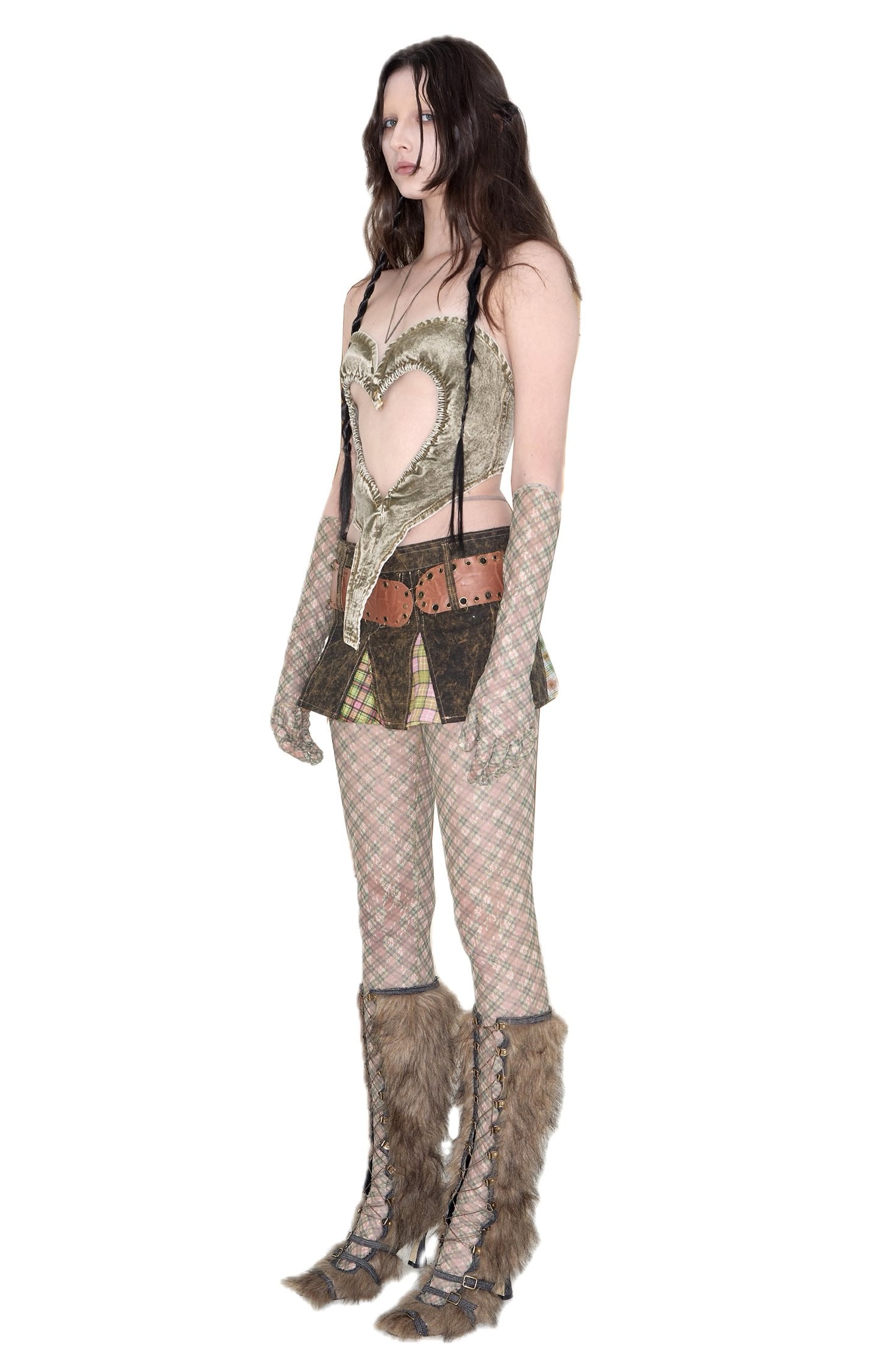 Heart Cutout Ruched Denim Corset