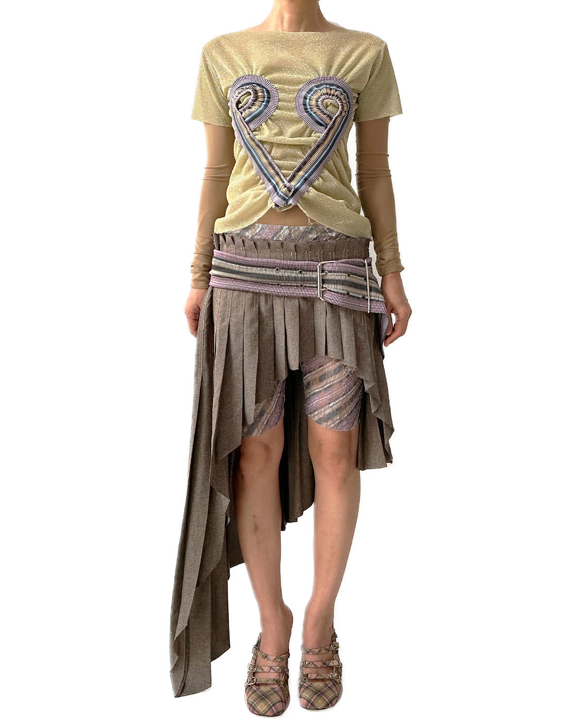 Asymmetrical Pleated Office Skirt 2-Tone Wood