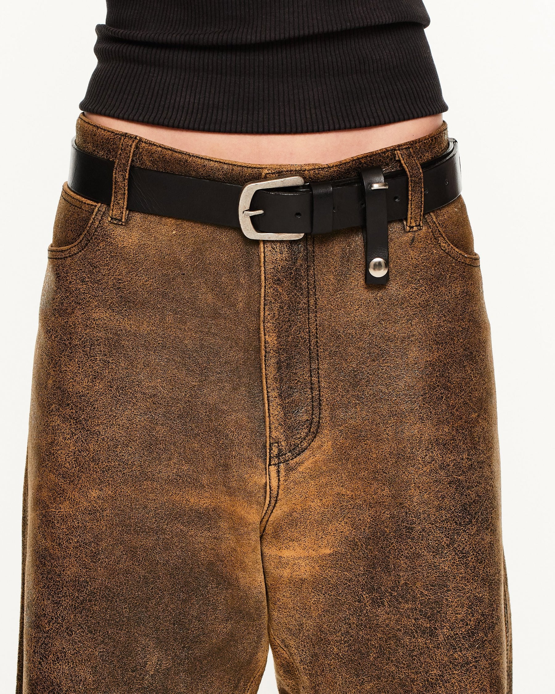 Matte Buckle Leather Belt