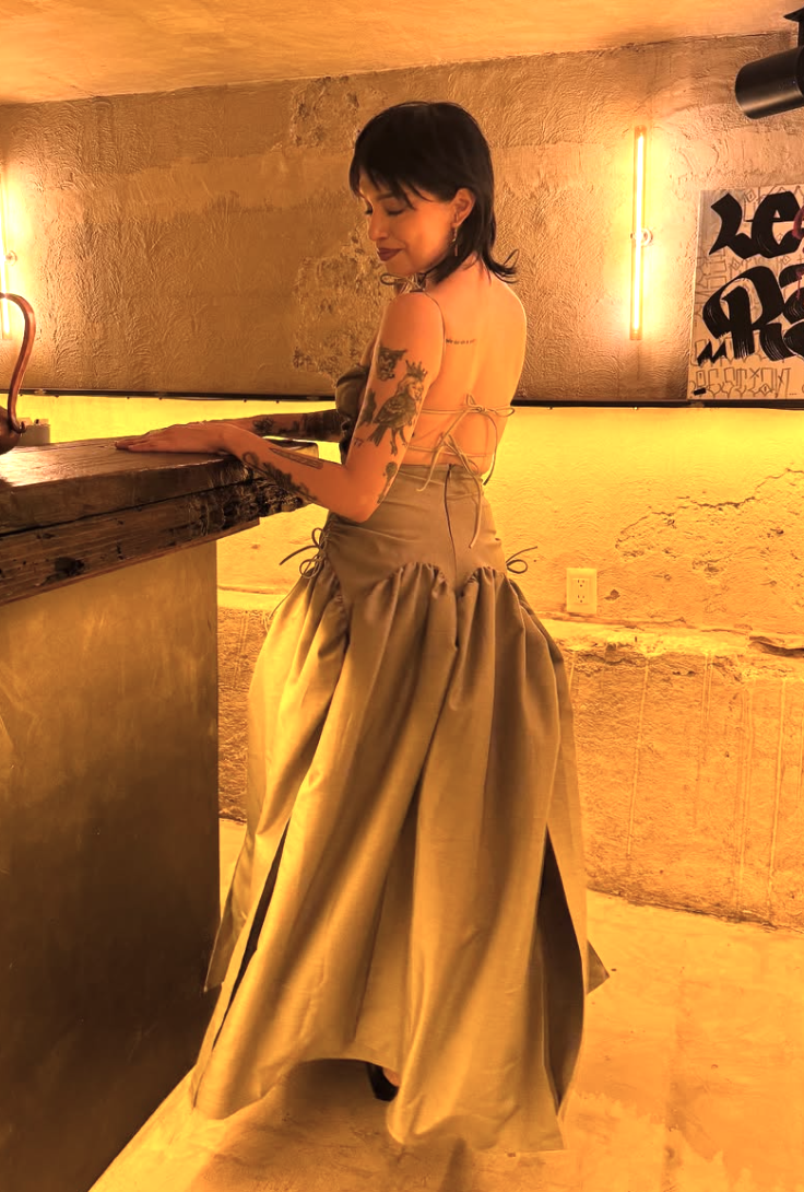 Open Back Cami Bubble Maxi Dress Office Grey Suiting