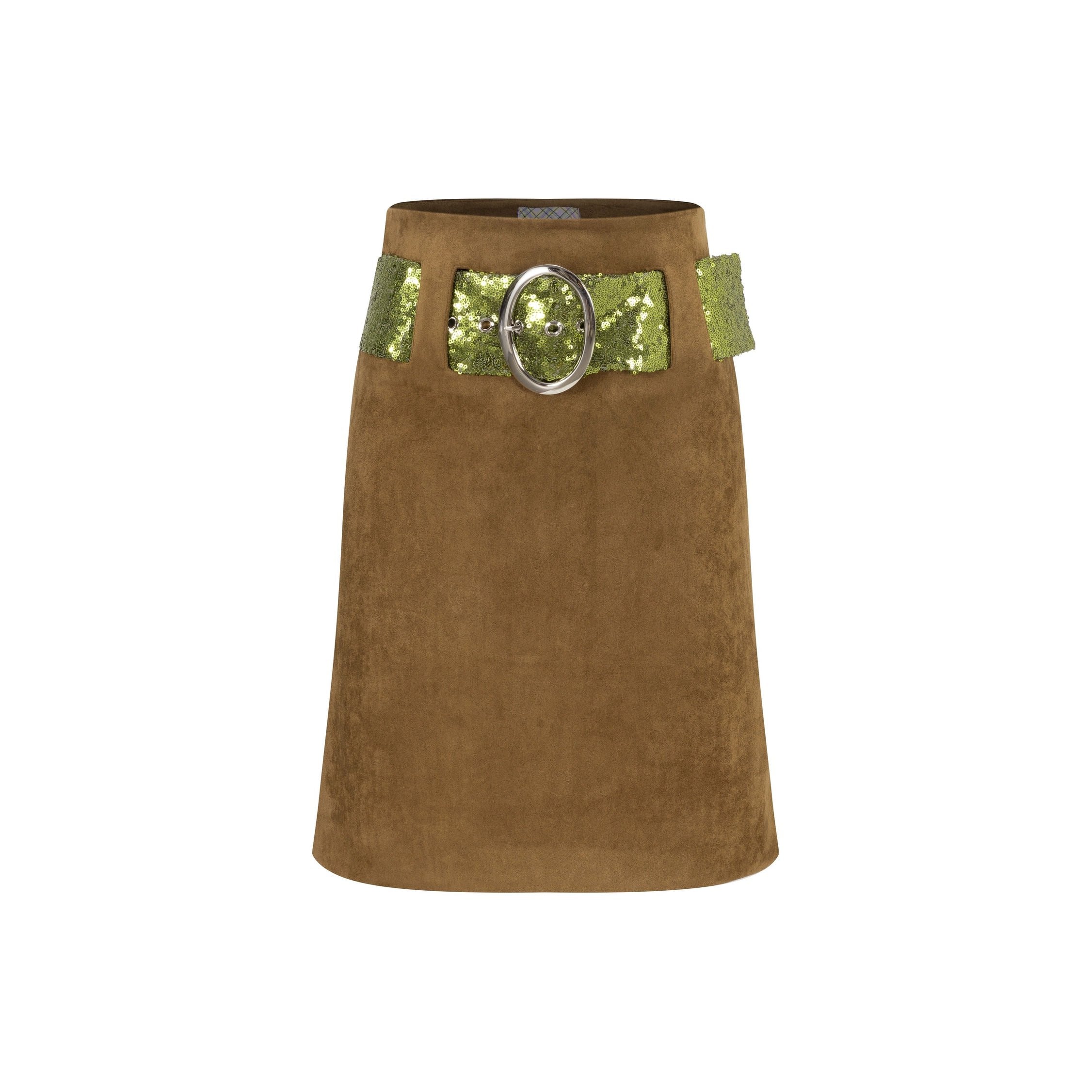 Suede Sequins Belted Wrap Skirt