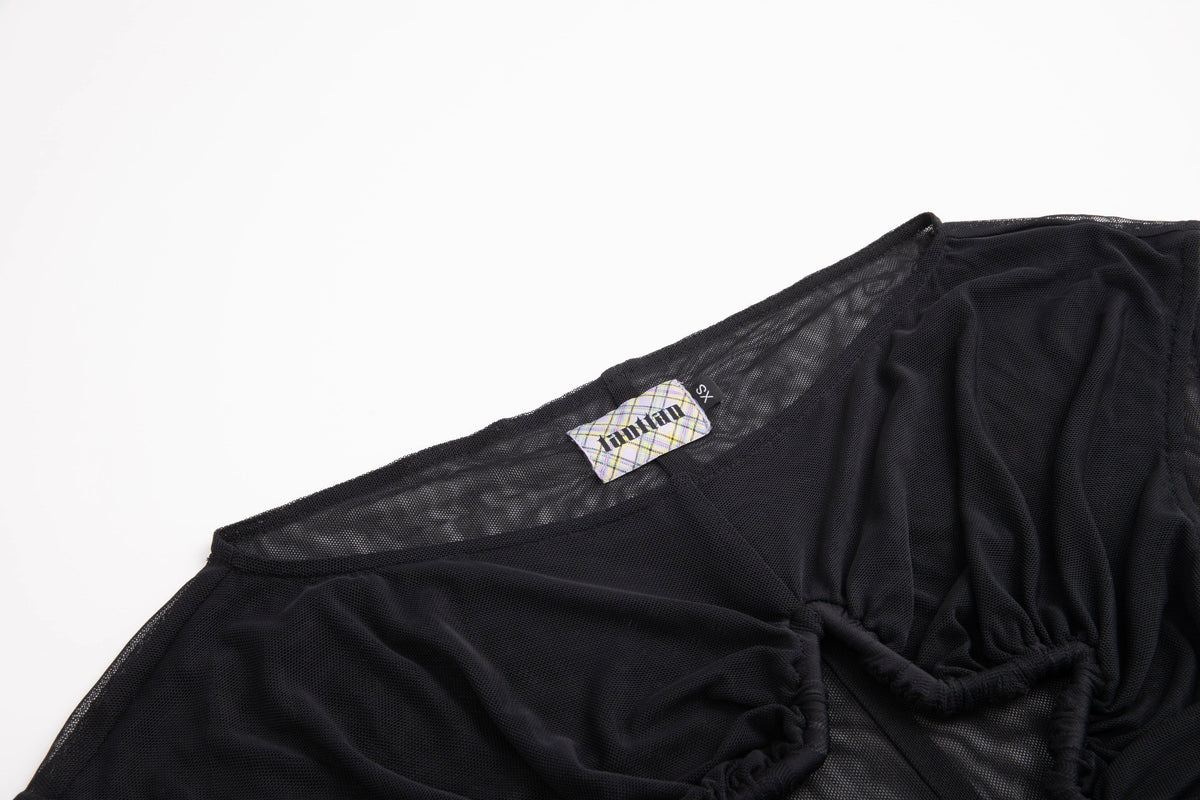 Plaid Mesh Star Cutout Tshirt Black