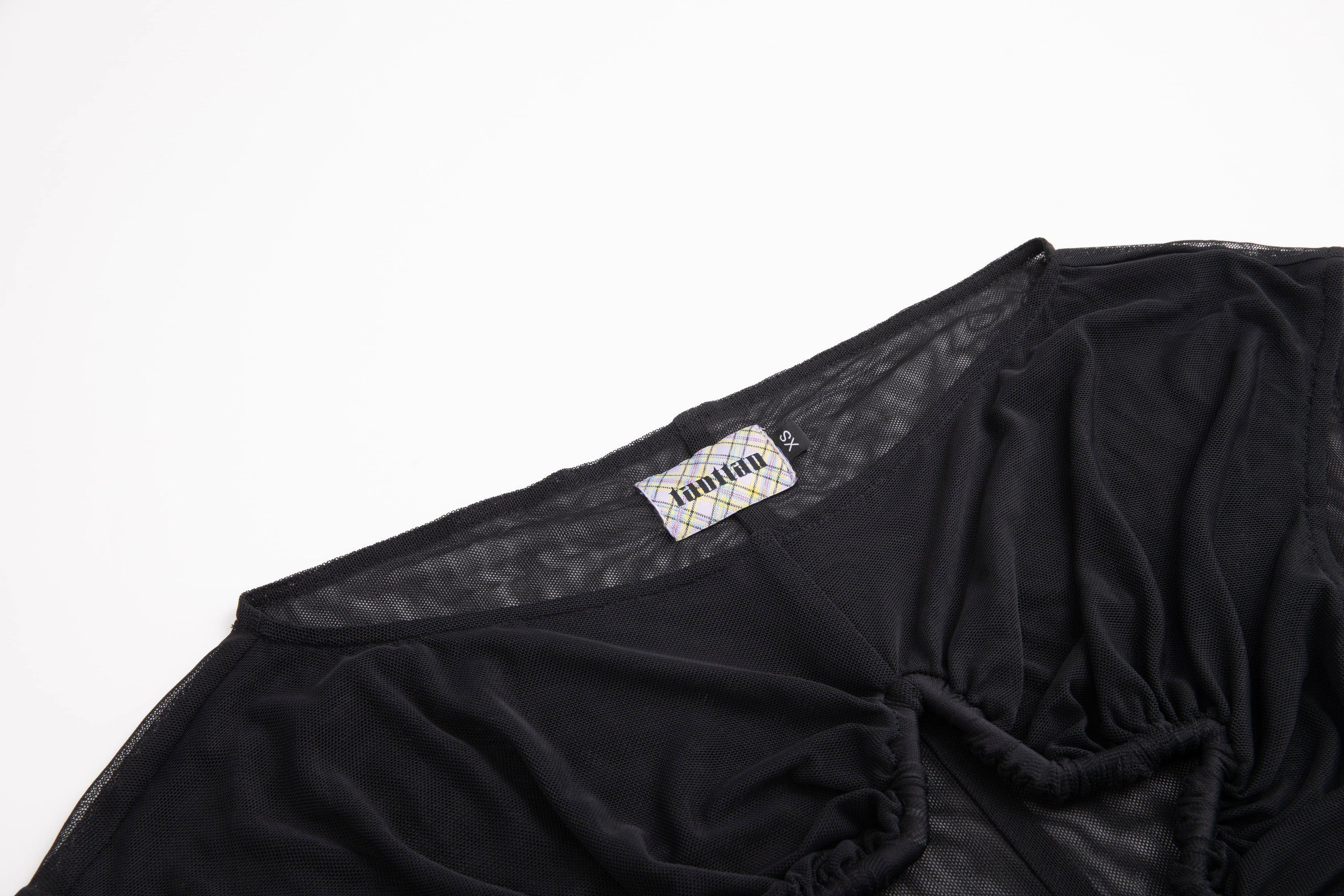 Plaid Mesh Star Cutout Tshirt Black