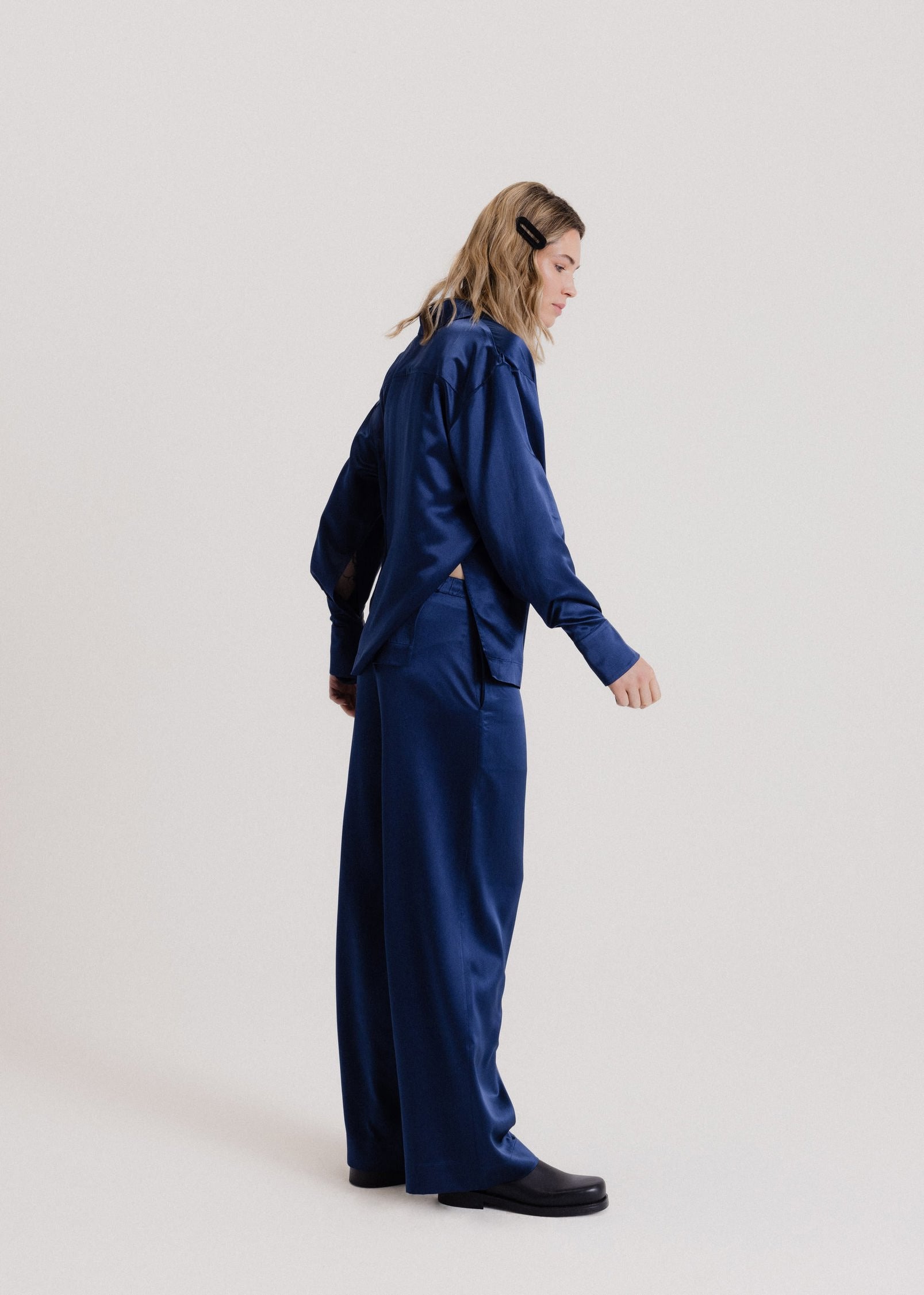 Wide Silk Pants in Royal Blue