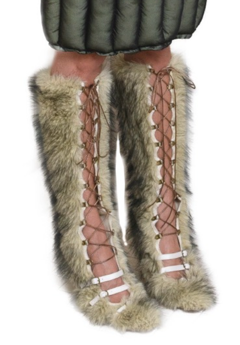 Satin Binded Lace Up Faux Fur Caterpillar Boots Straw Yellow