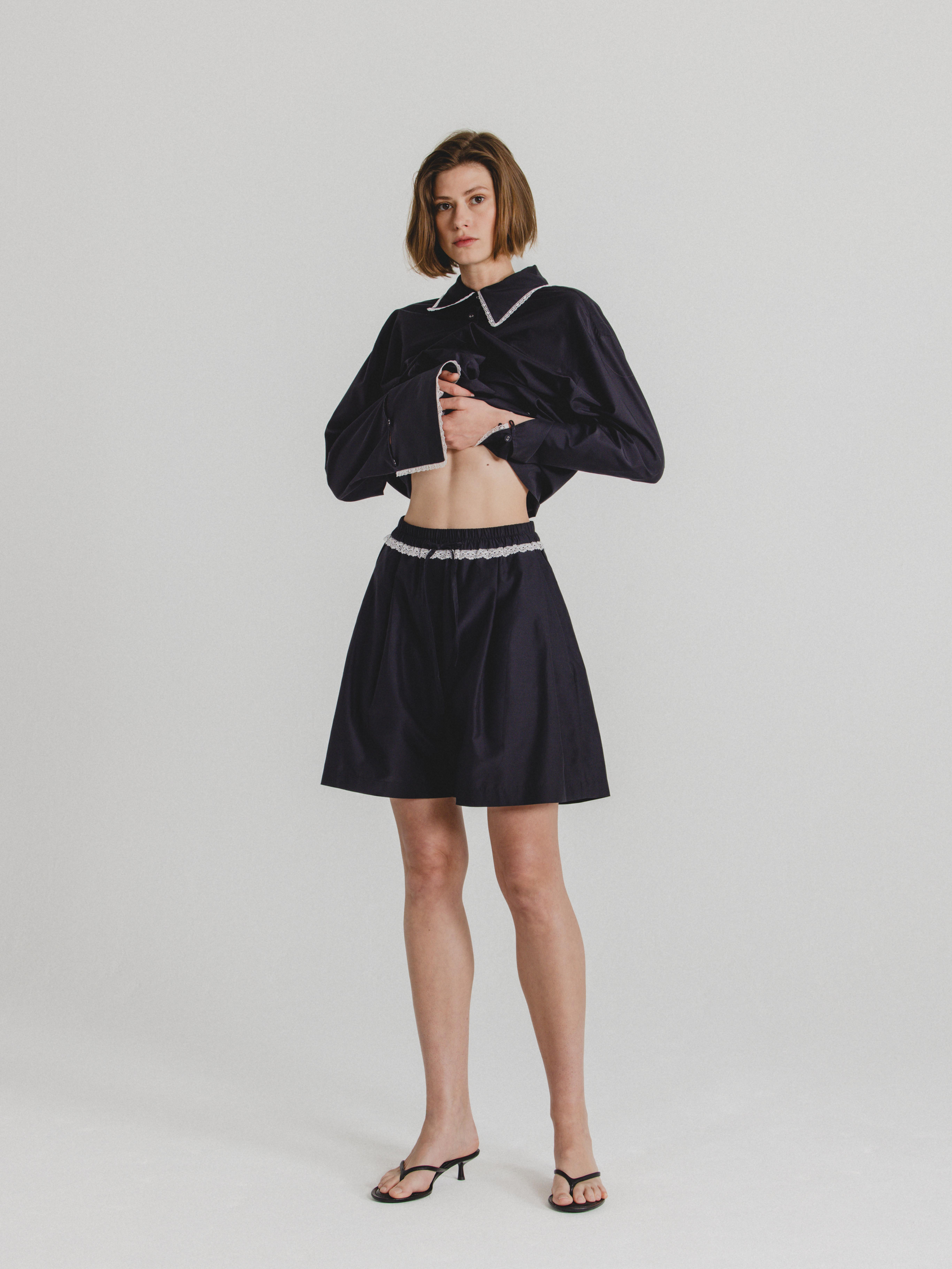 Silk-Cotton Shorts in Black