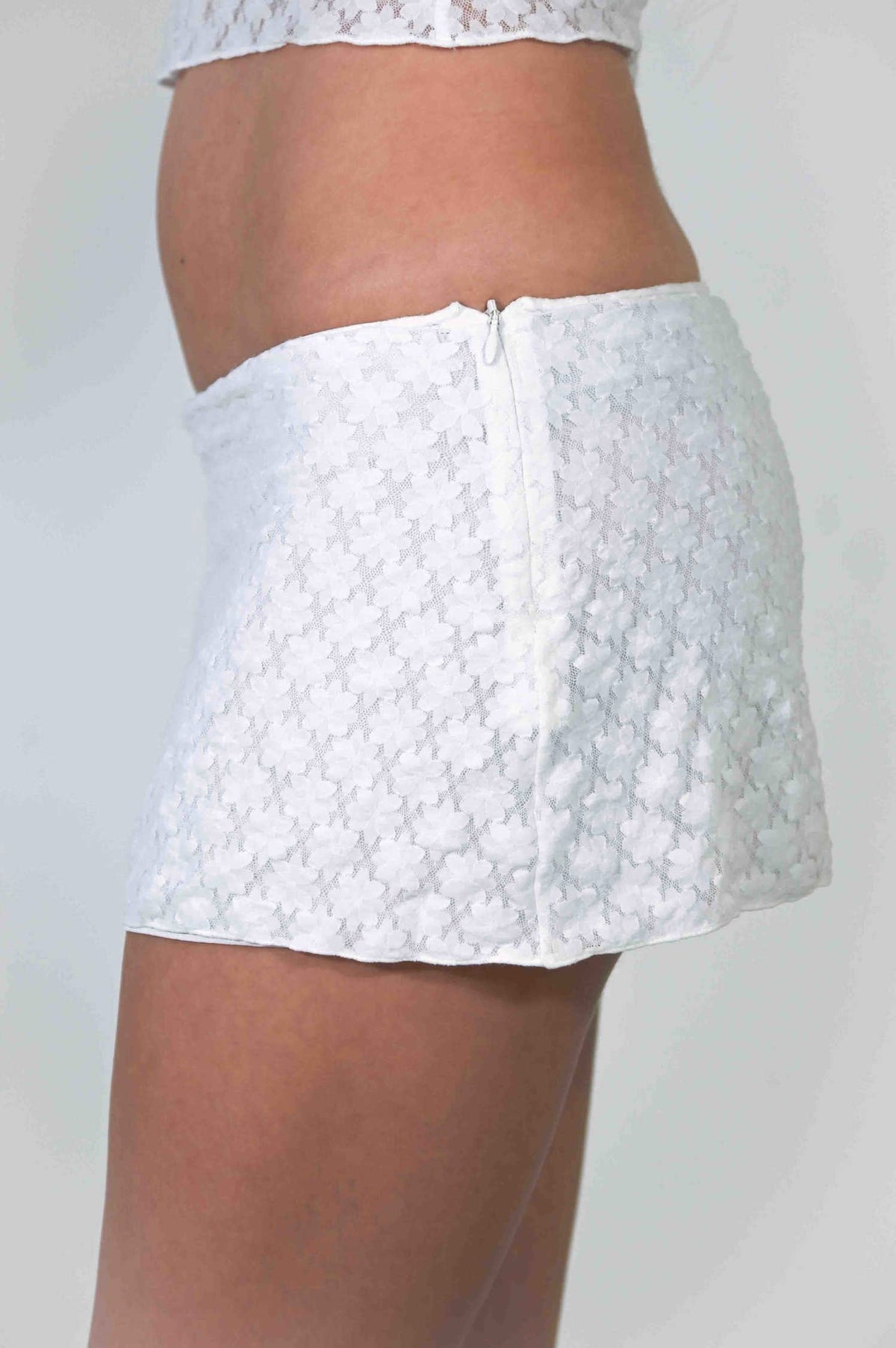 The Jane Micro Mini Skirt in White Lace