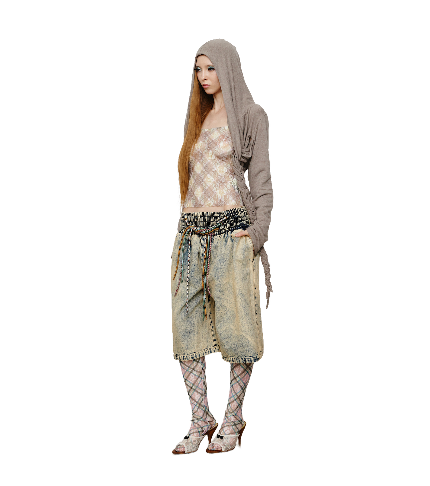 Braided Cropped Hoodie Gray