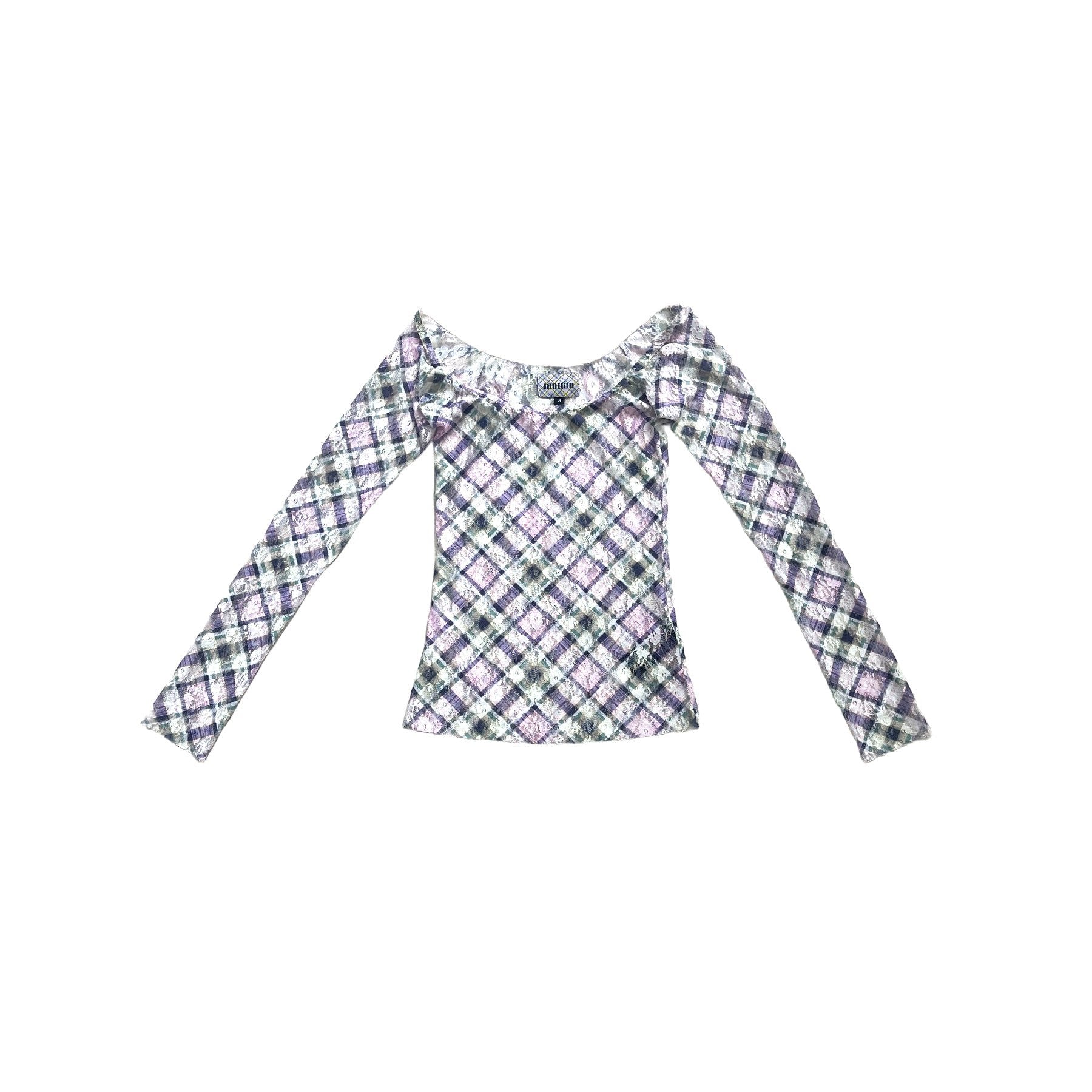 Plaid Lace Off Shoulder Top Lucid