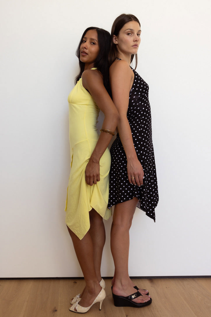 Aurora Halter Dress in Butter Yellow