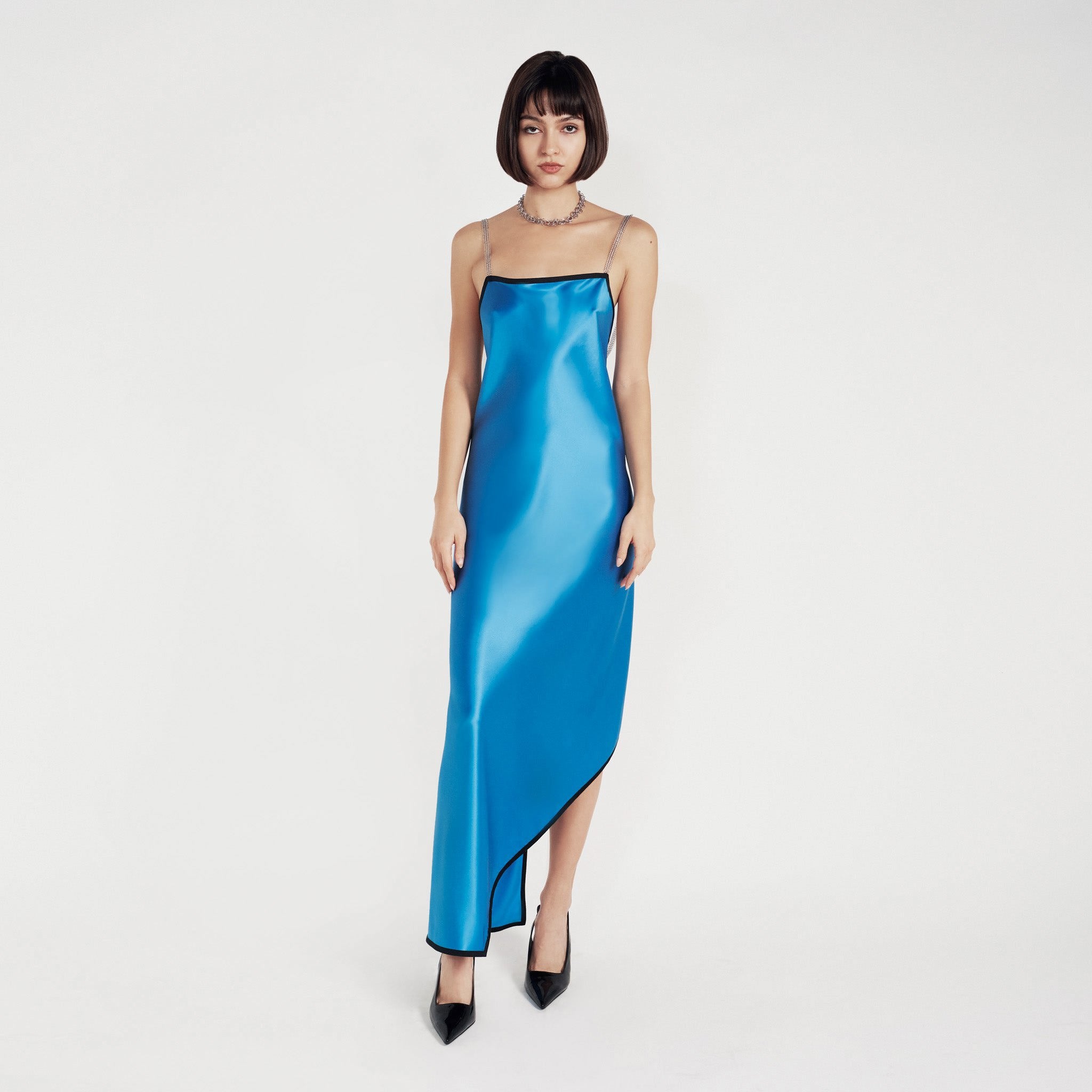 Maxi Goddess Dress with Square Neckline in Blue