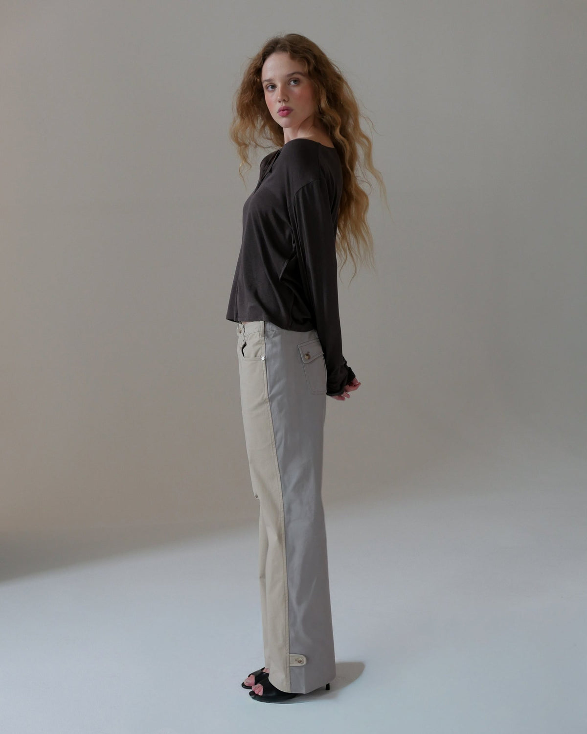 INES two tone cargo pants - light grey