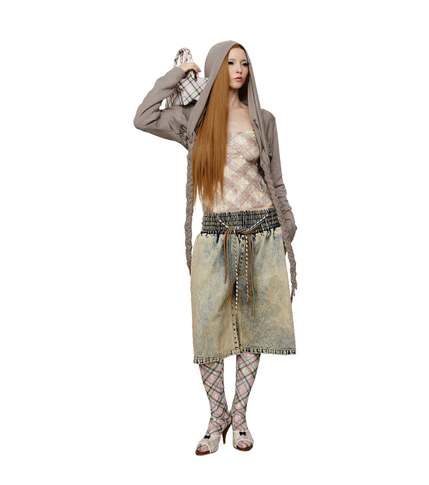 Braided Cropped Hoodie Gray