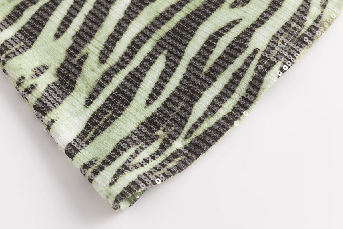 Green Zebra Sequin Jersey Cami Strap Top