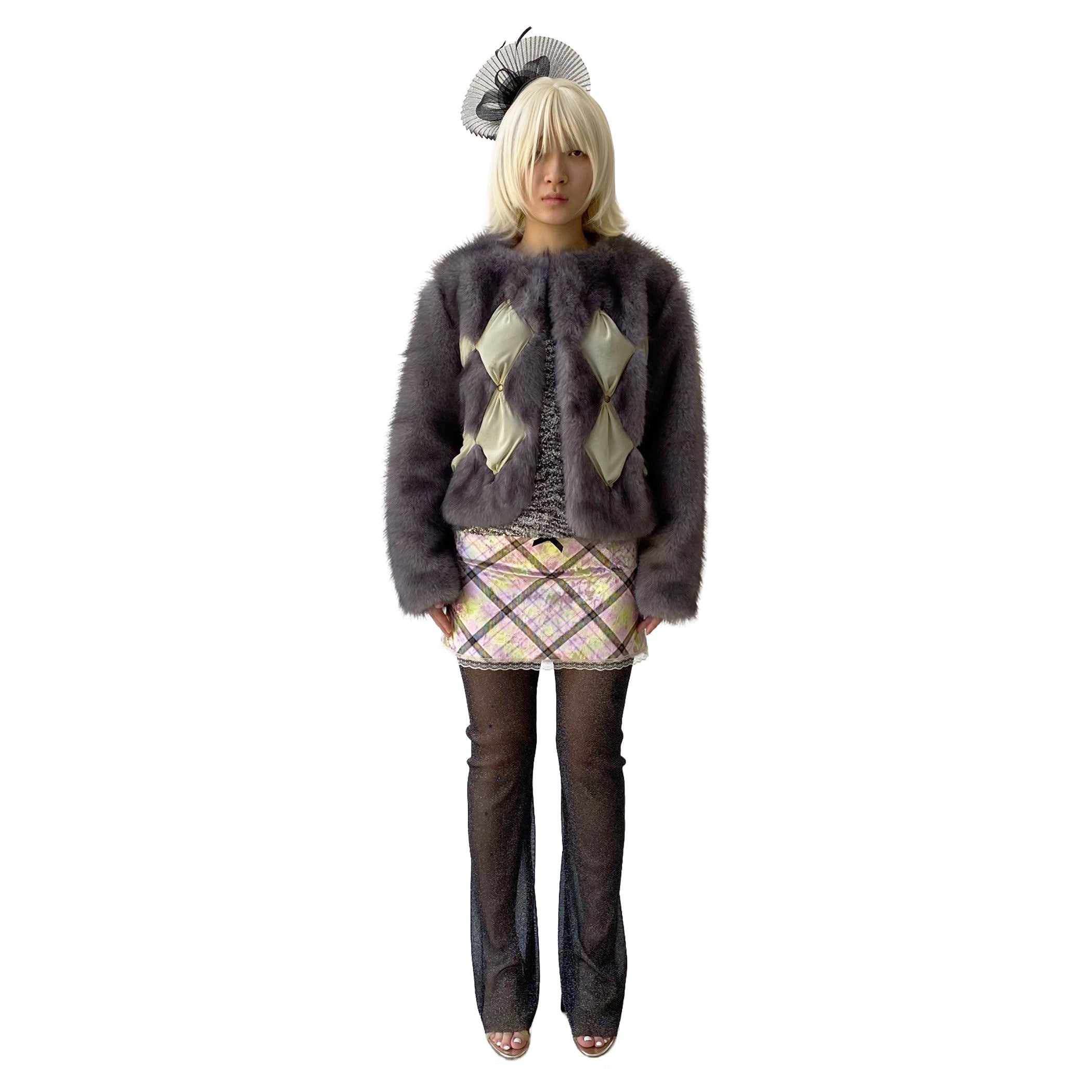Lavender Faux Fur Diamond Patch Coat