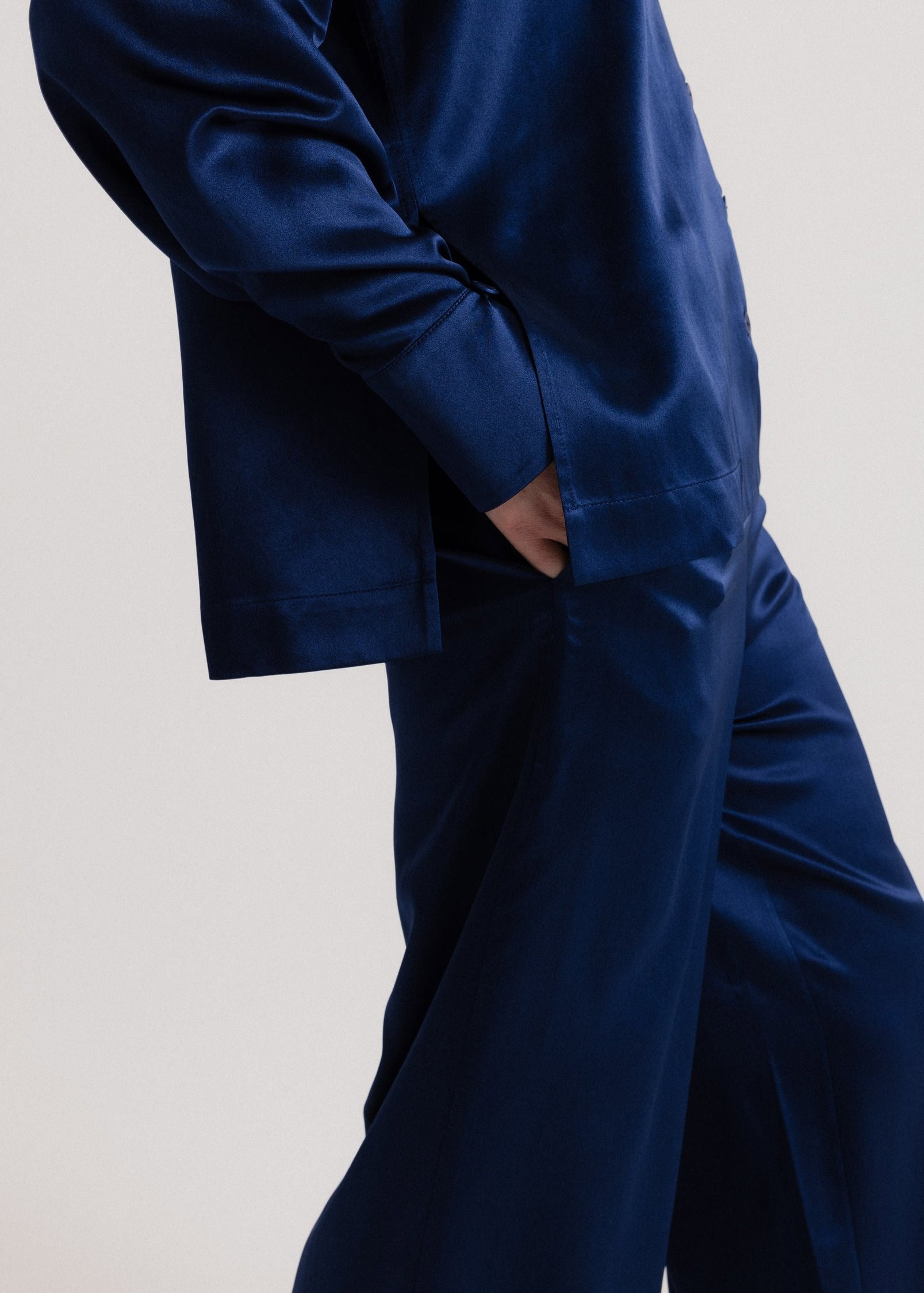 Wide Silk Pants in Royal Blue