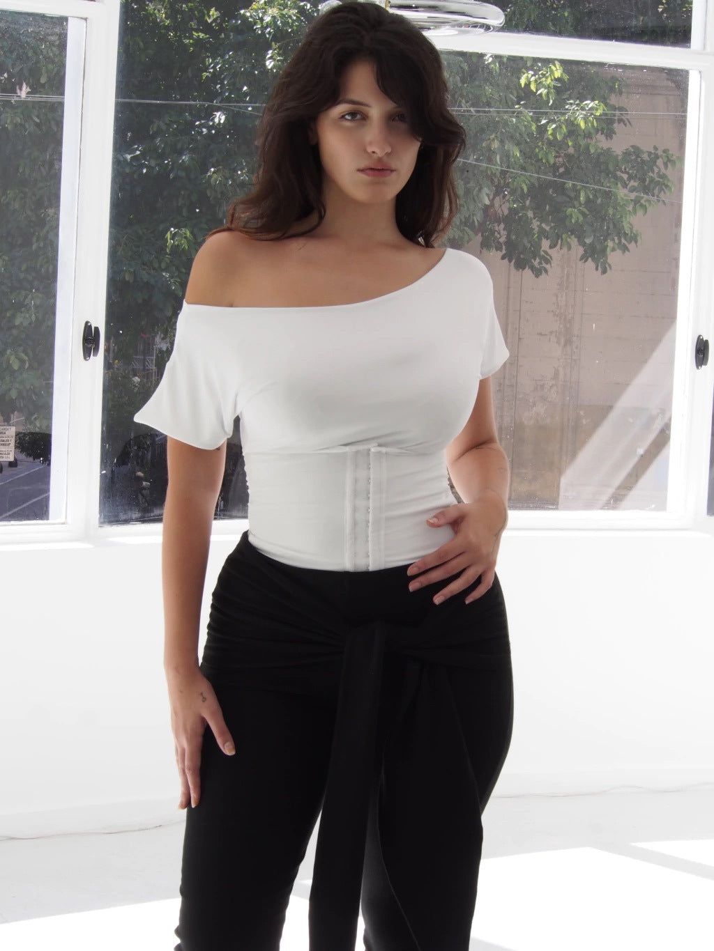 BOAT NECK CORSET TOP - WHITE