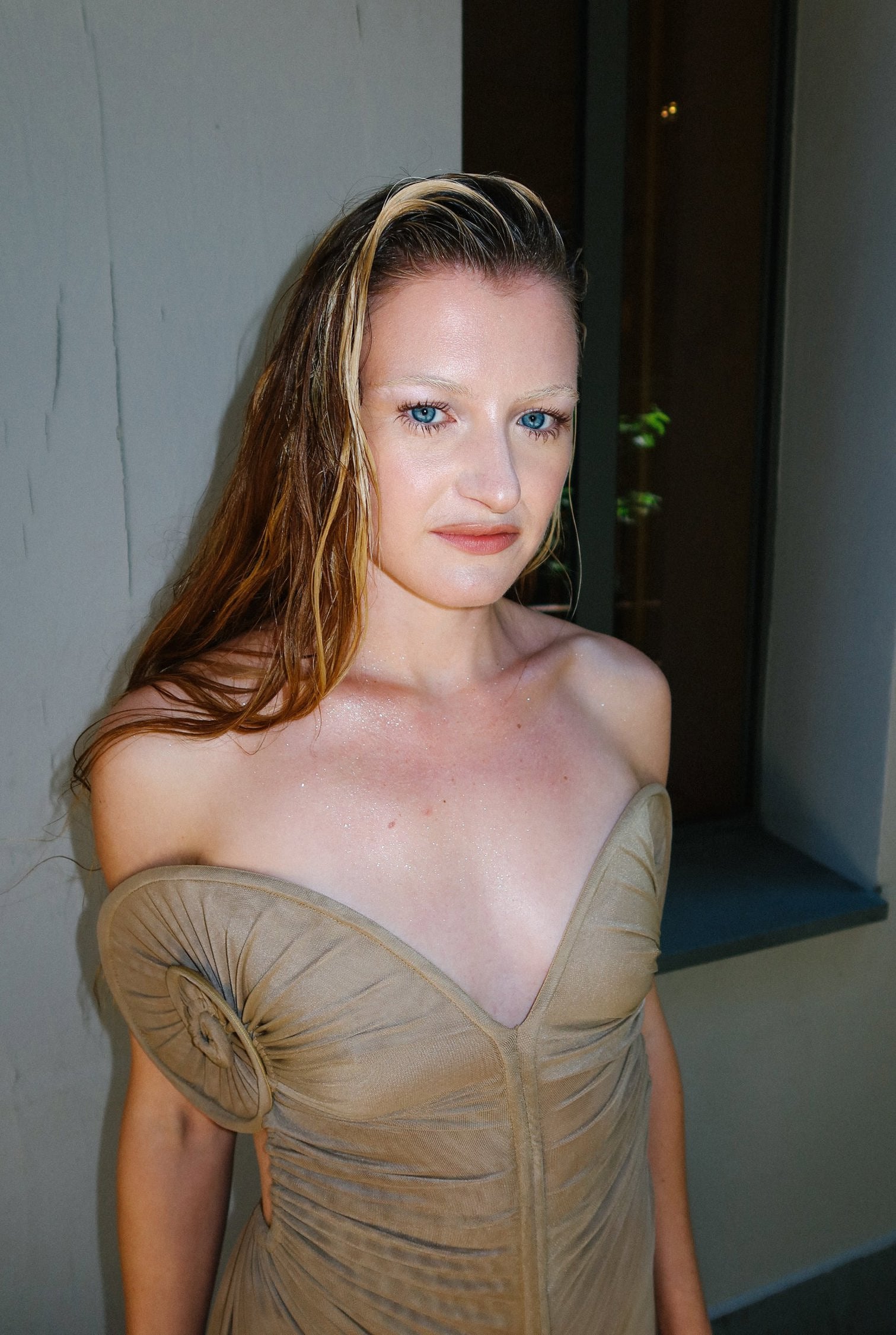 Draped Sea Shell Swirl Maxi Gown Khaki