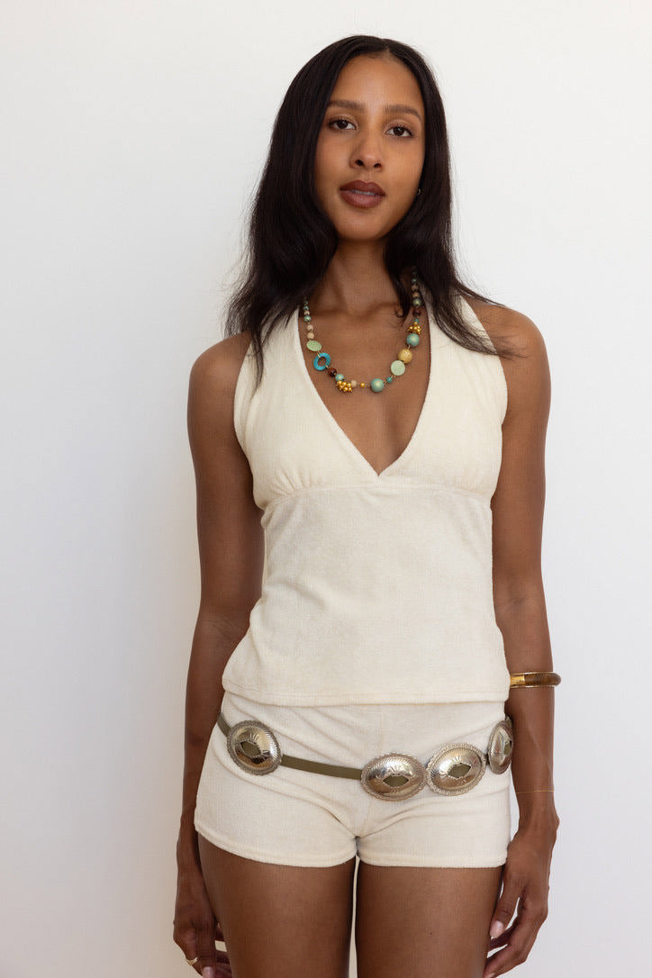 Aurora Halter Top in Cream Terry