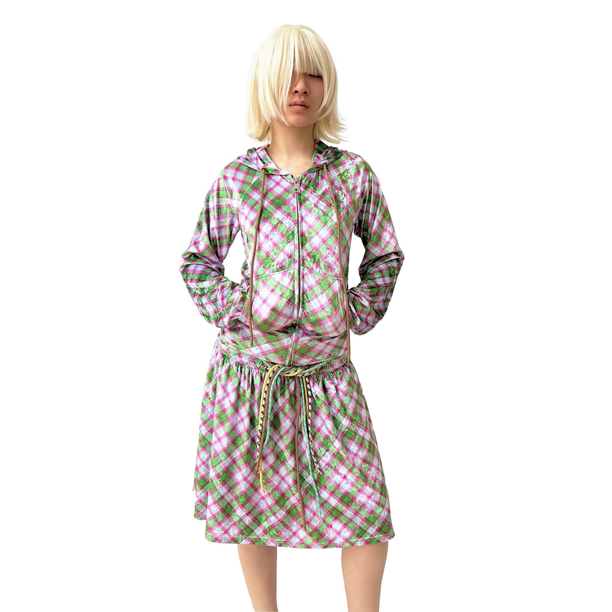 Jester Glossy Plaid Velvet Lined Tracksuit Top