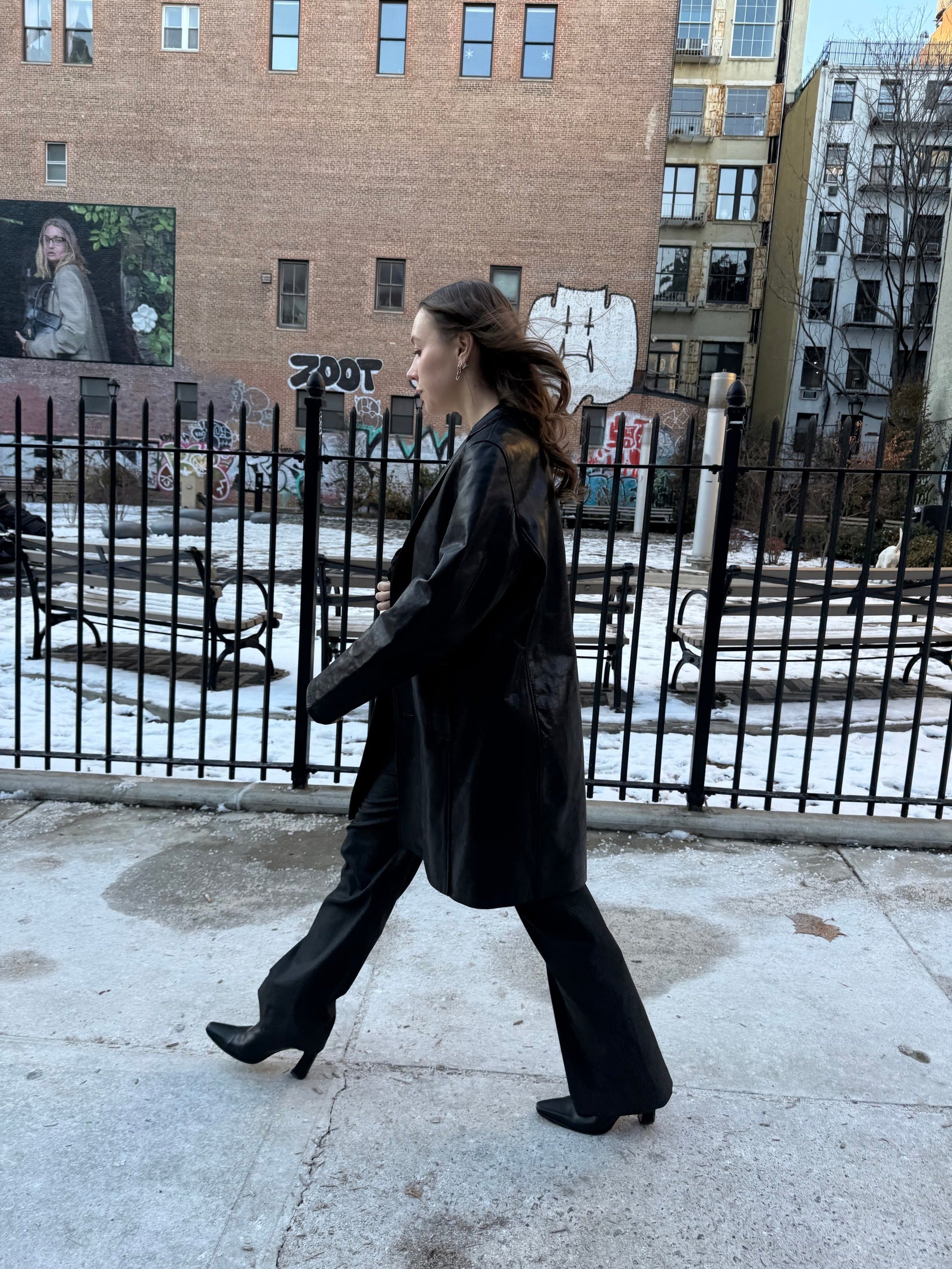 Leather long thrench coat