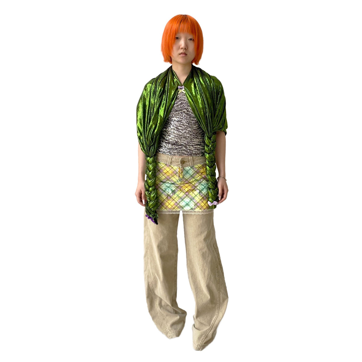 Khaki Lollipop Denim Velvet Patchwork Pants