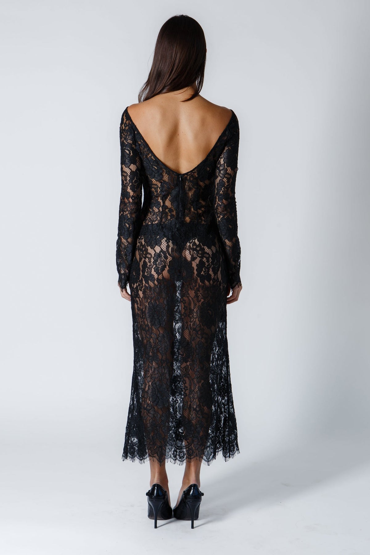 The Scarlett Midi Dress in Black Lace