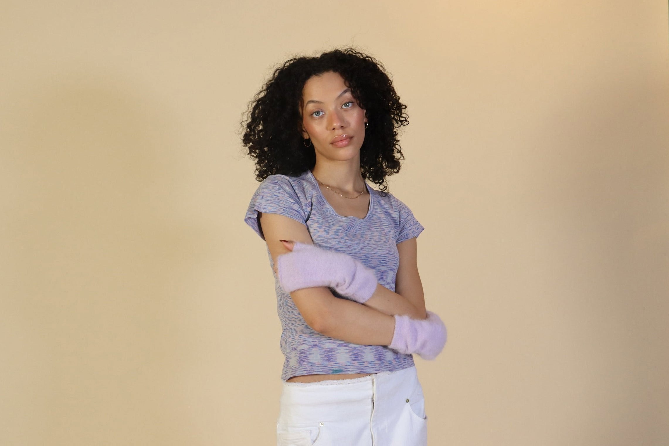 Haze Furry Fingerless Arm Warmer in Lavender