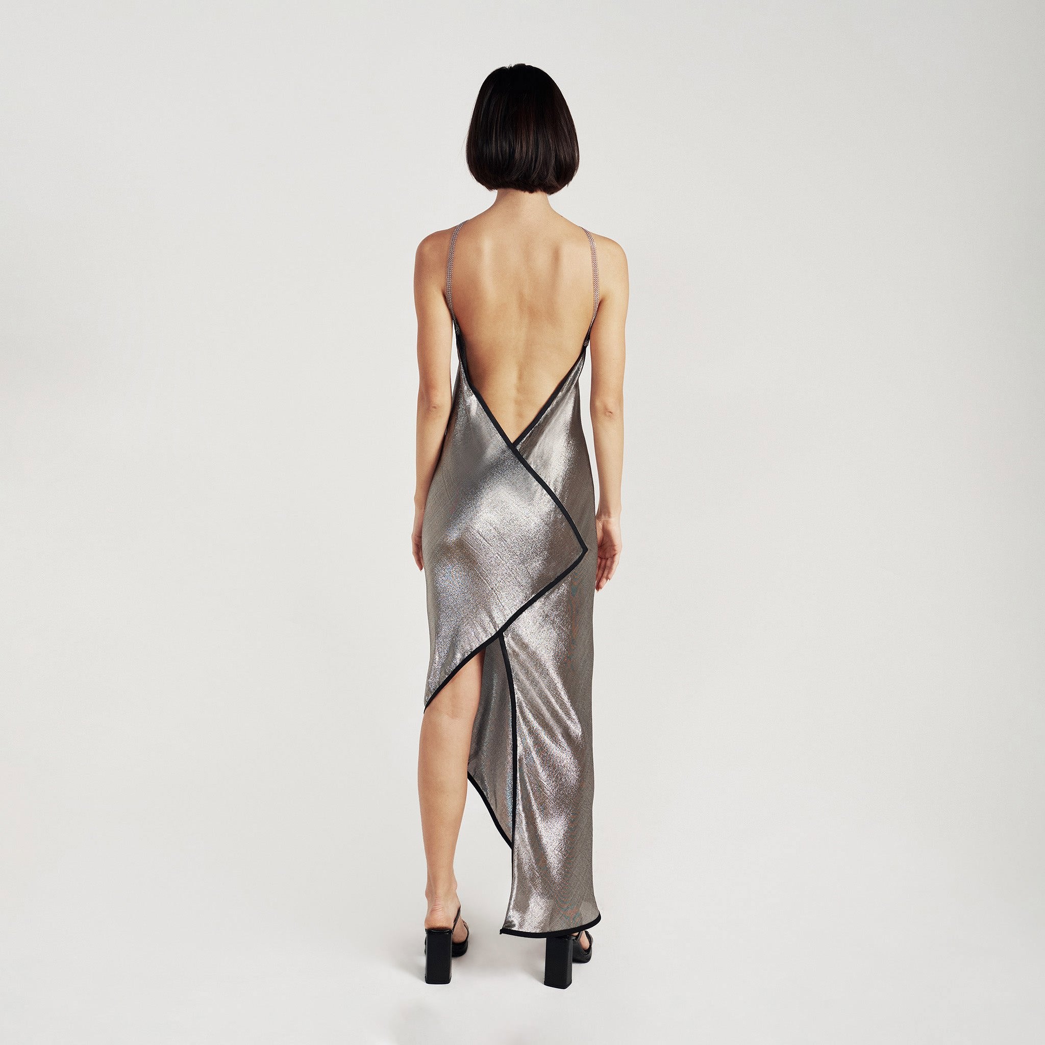 Maxi Goddess Dress in Mettalic Silk