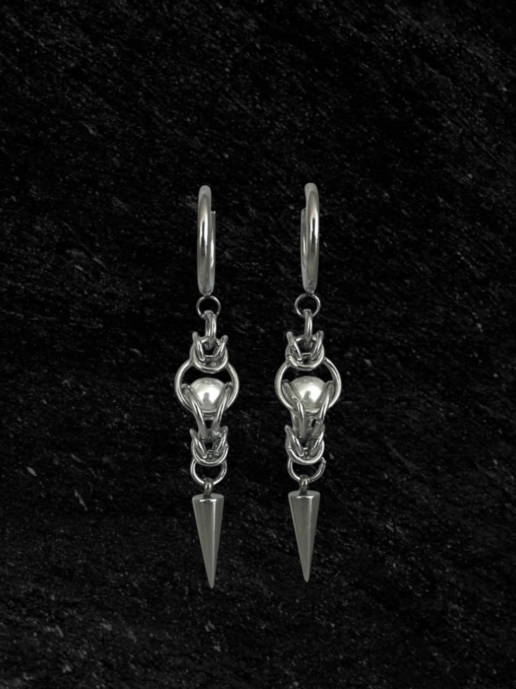 Pearl and Chainmail Spike Earrings