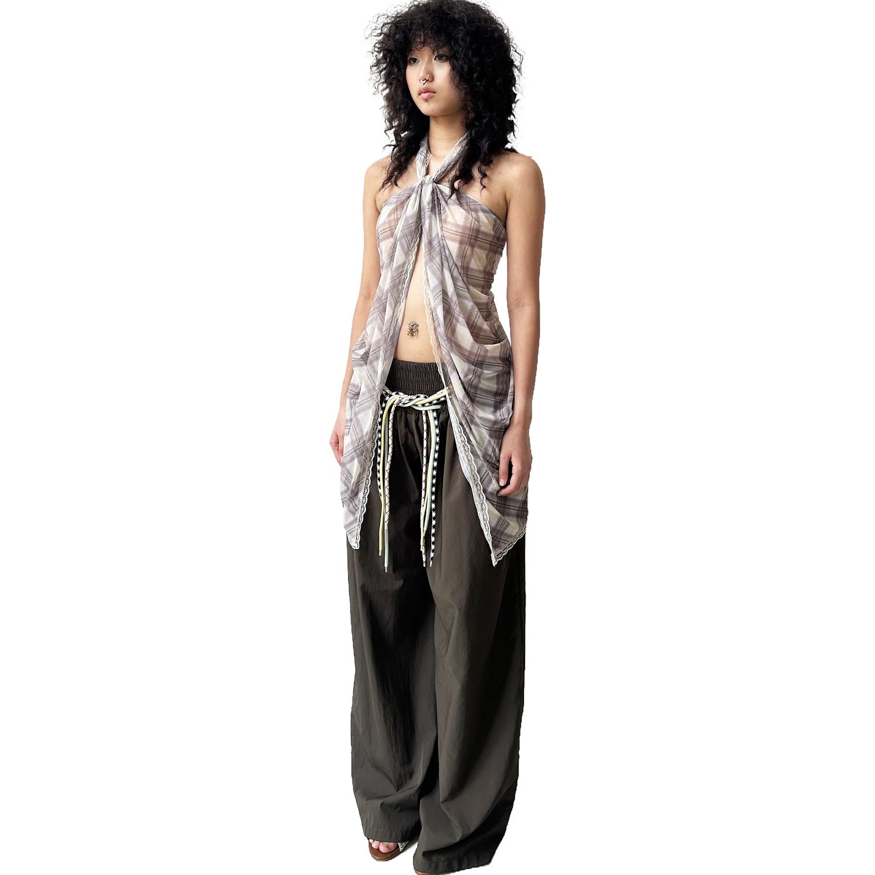 4-string nylon casual pants dark brown