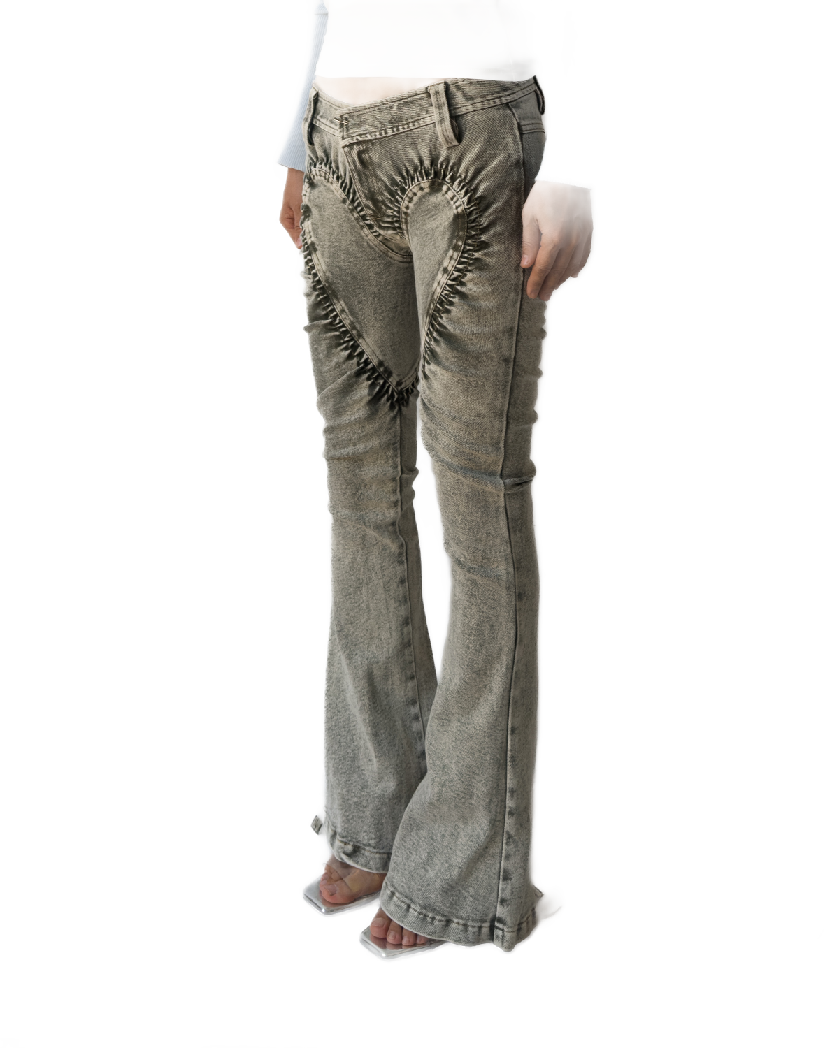 Stretch Denim Heart Ruched Skinny Jeans Green