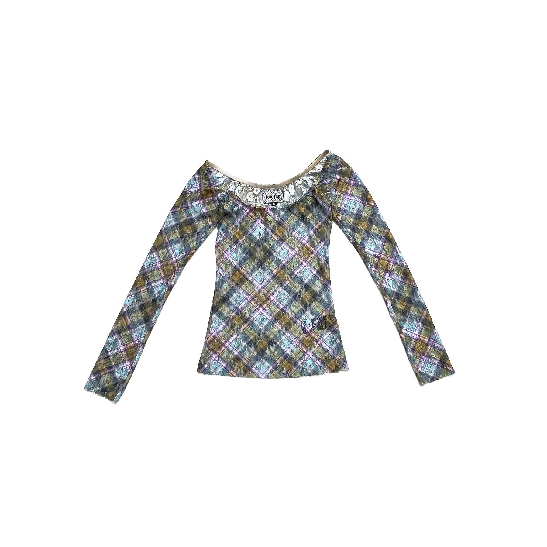 Plaid Lace Off Shoulder Top Kaleido