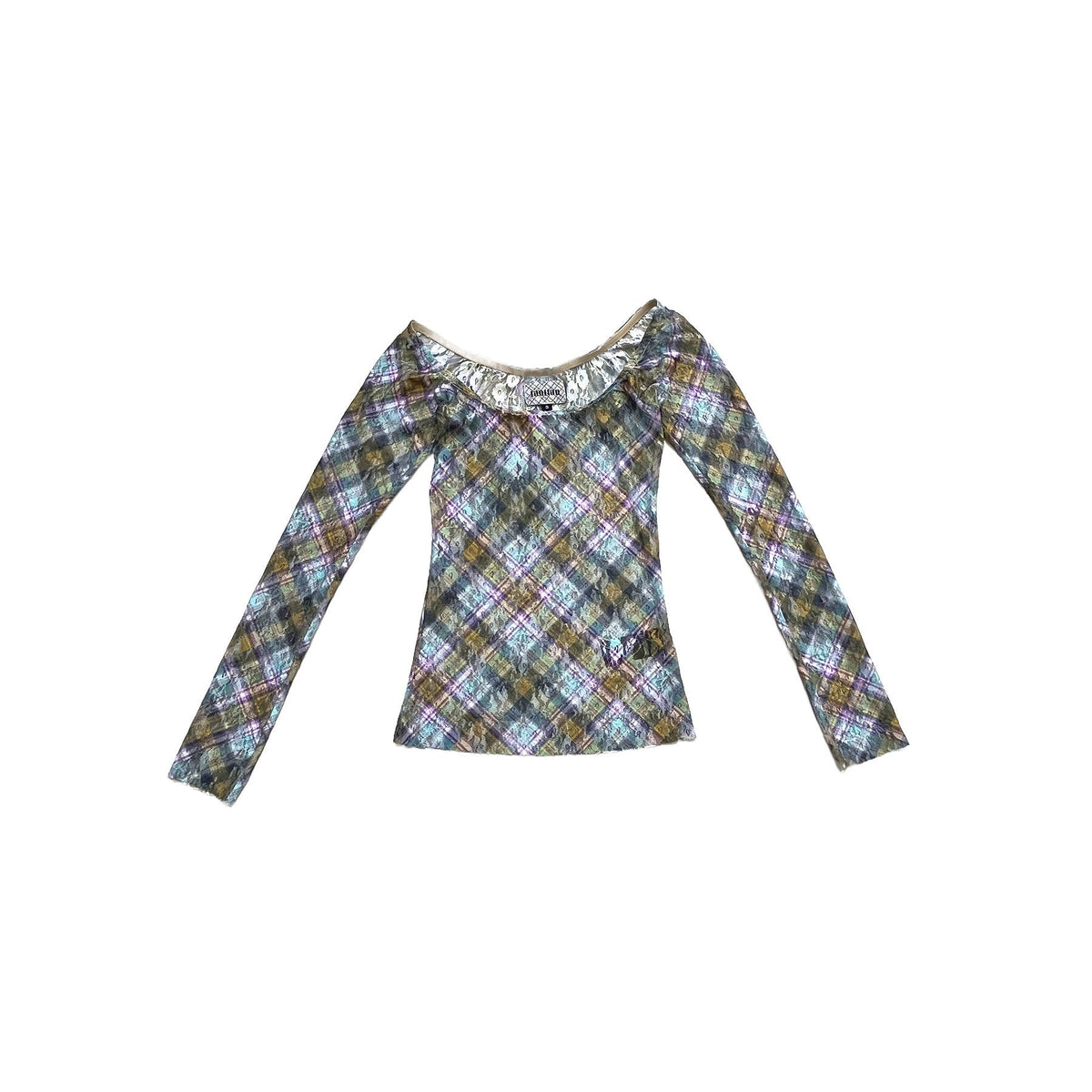 Plaid Lace Off Shoulder Top Kaleido