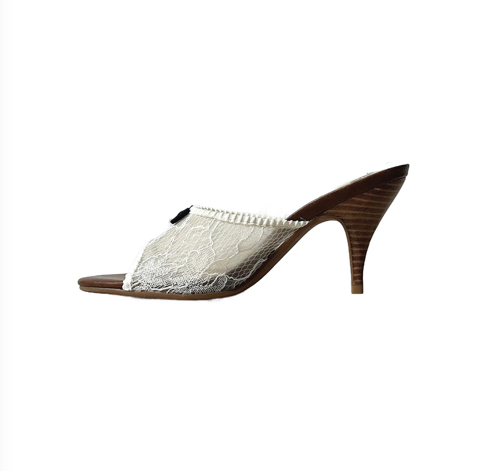 Lace Sandals with Bow Ivory Lemon
