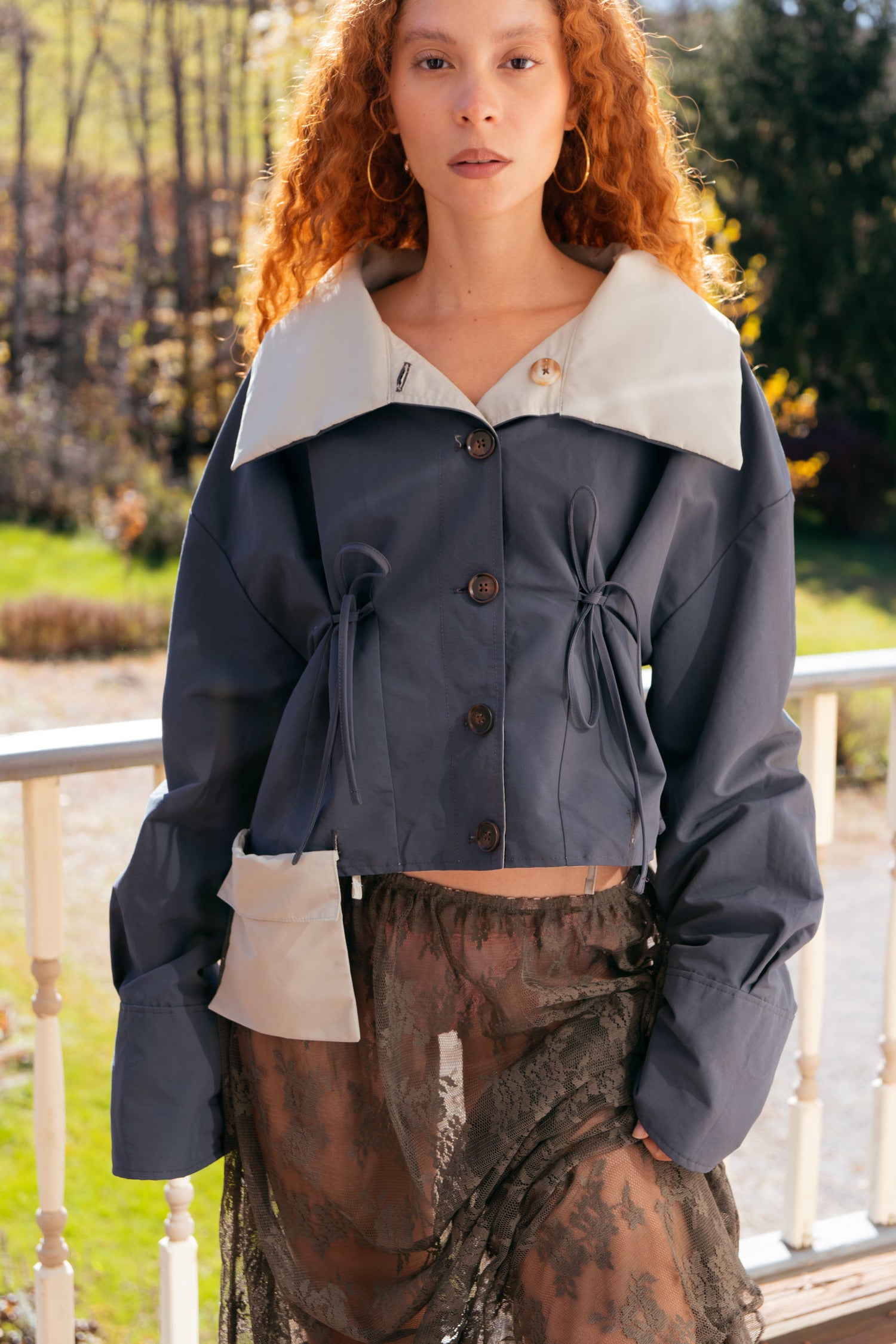 RAIN JACKET | STARDUST STORM ( BEIGE & DARK BLUE)